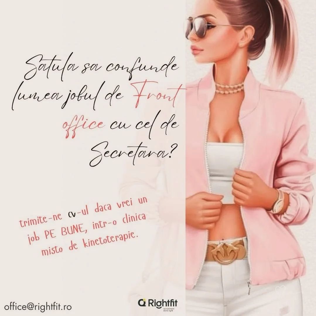 Stim ca de cele mai multe ori lumea crede ca - Front desk - inseamna Secretara.

Noi nu suntem de acord cu asta si nici compania angajatoare, o clinica de kinetoterapie foarte misto , unde esti primit cu zambetul pe buze, bautura rece si o cafea arom