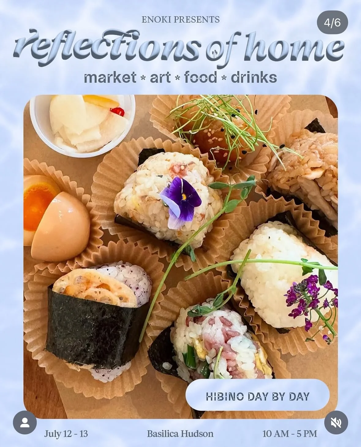 Tomorrow!
Sunday July 13th, 2025
@enokicatskills presents: Reflections of Home 
@basilicahudson 
108 Front Street,Hudson,NY
10am- until sold out

Tomorrow, we&rsquo;re offering Ongiri Box(4)(limited quantity) and individual Onigiri, and wrapped onigi