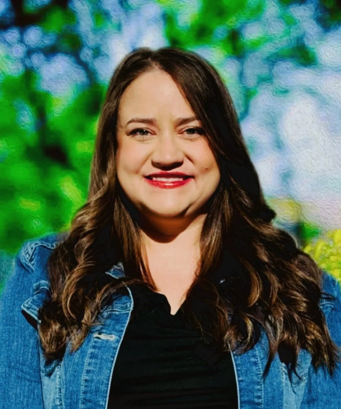 Smiling woman with long brown hair