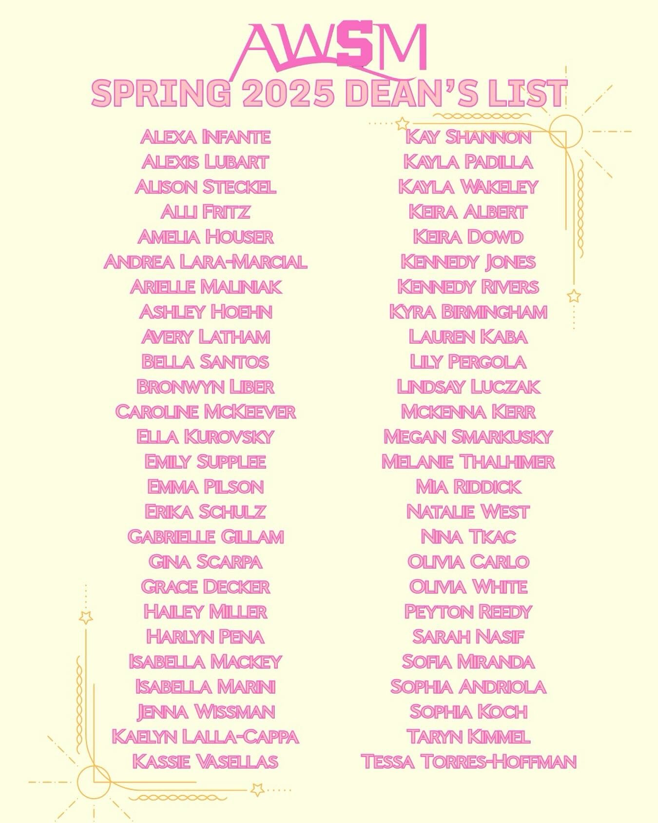 Congrats to our girls for receiving Dean&rsquo;s List for this past Spring semester we are so proud of you!🩷