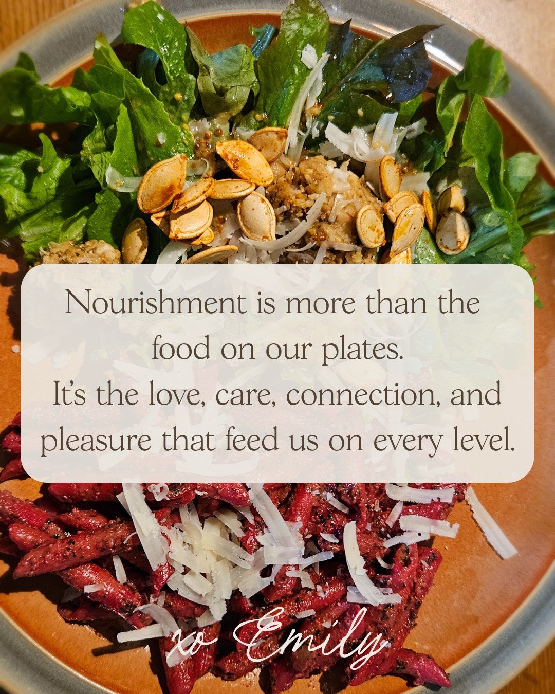 During this time of year I feel pulled to gather with friends and family, enjoy a meal prepared together, and be in community with people I love. This experience feels deeply nourishing to me.

How deeply we are nourished isn&rsquo;t just about the f