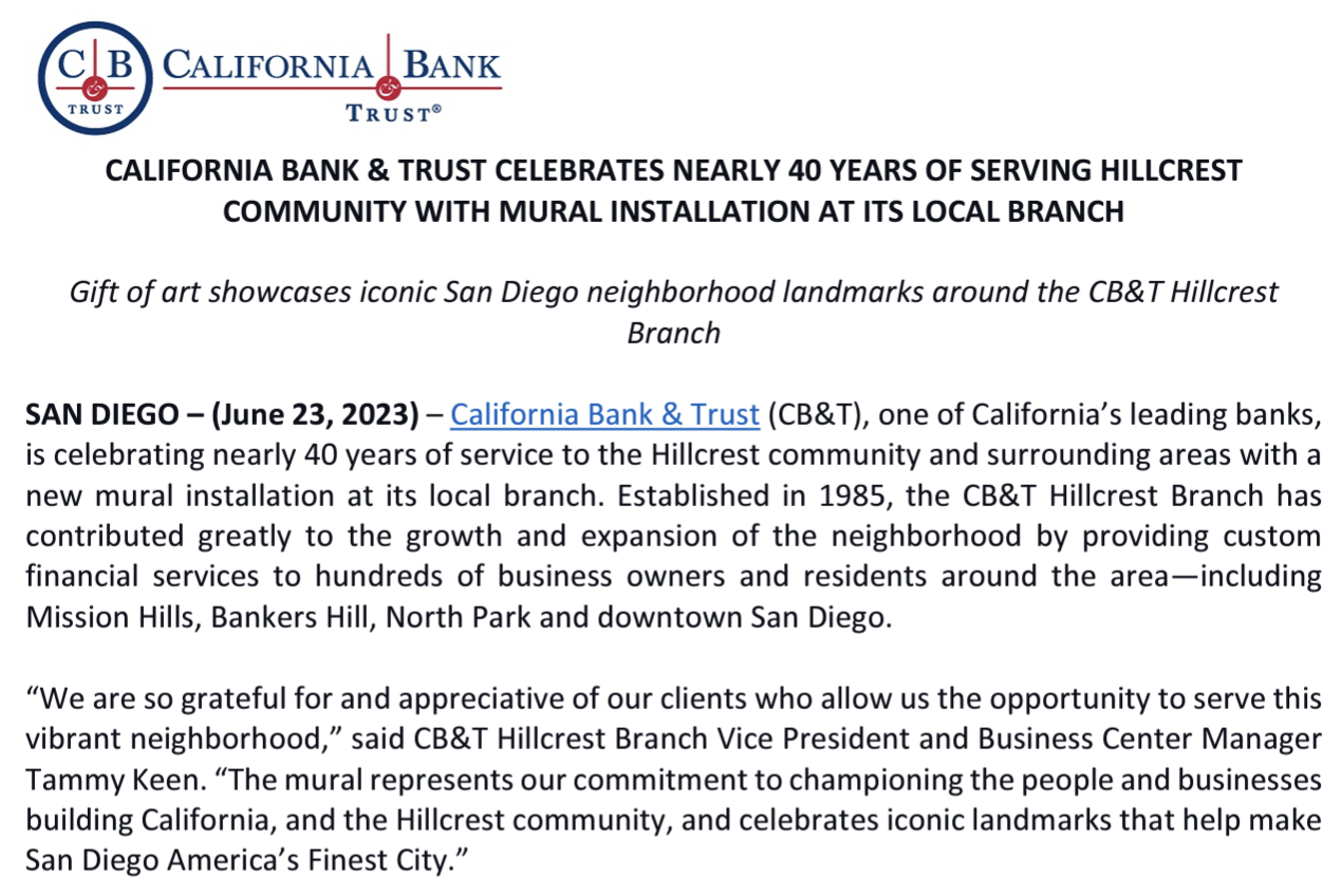 California Bank & Trust Hillcrest Mural