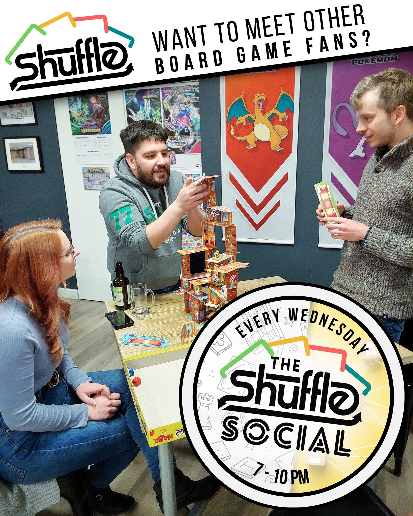 Last week at The Shuffle Social, Rhino Hero: Super Battle (@habausa) hit the table - literally, when it all fell down! (Swipe to see the drama unfold!) If you like Jenga, you'll love this one! 

New to the Bury St Edmunds area? 🙋&zwj;♀️ Looking to m