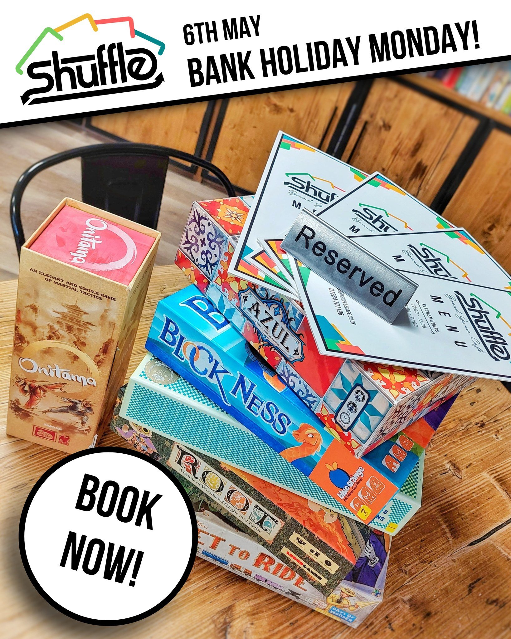 Did somebody say Bank Holiday Monday? Awwww yeah! Monday 6th May is that beautiful bonus day off! Usually, Shuffle is closed on Mondays, but we ARE OPEN on Bank Holidays! 

Doors open at 12 midday, and we're open until 6pm. Want to make a booking enq