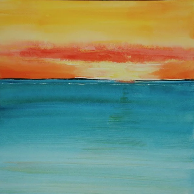 Sunset, 18x18, mixed media on paper