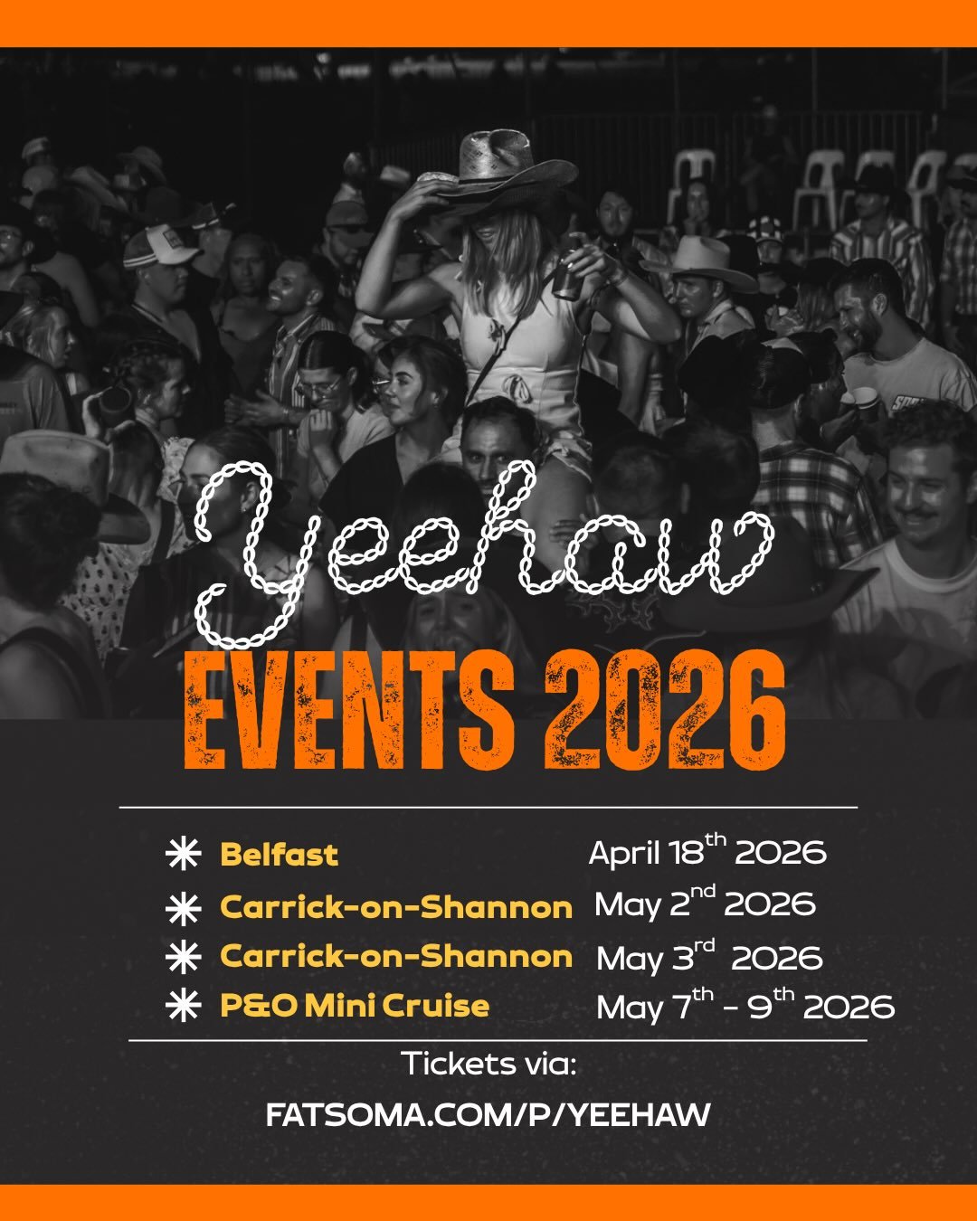Howdy! A little over a week until we are partying with our country family.  Check our event updates below - 
👇👇👇

🤠BELFAST - April 18th 2026 / 2pm to 6pm
Yeehaw Day Party at @decubabelfast 
🚨ATTENTION! Final release on sale!

🤠Carrick-on-Shanno