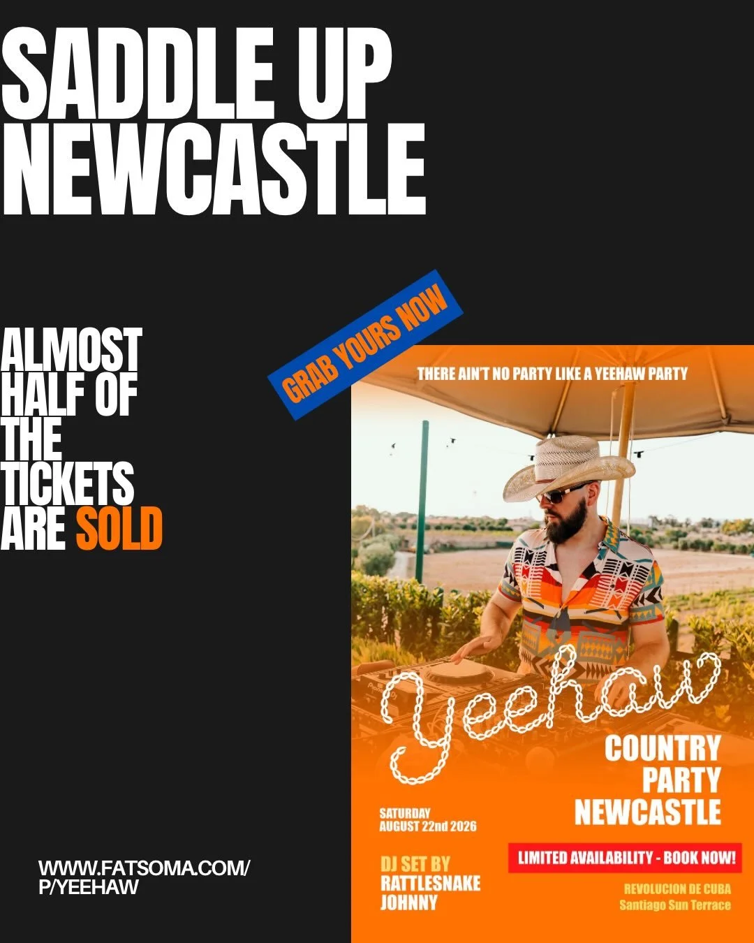 Almost 50% of tickets SOLD &amp; it&rsquo;s only June &mdash; don&rsquo;t say we didn&rsquo;t warn ya🤠

Yeehaw Country Day Party&hellip; Cheeky Summer Terrace Edition is riding into Revolucion de Cuba Newcastle on Saturday, August 22nd. 

Link in bi