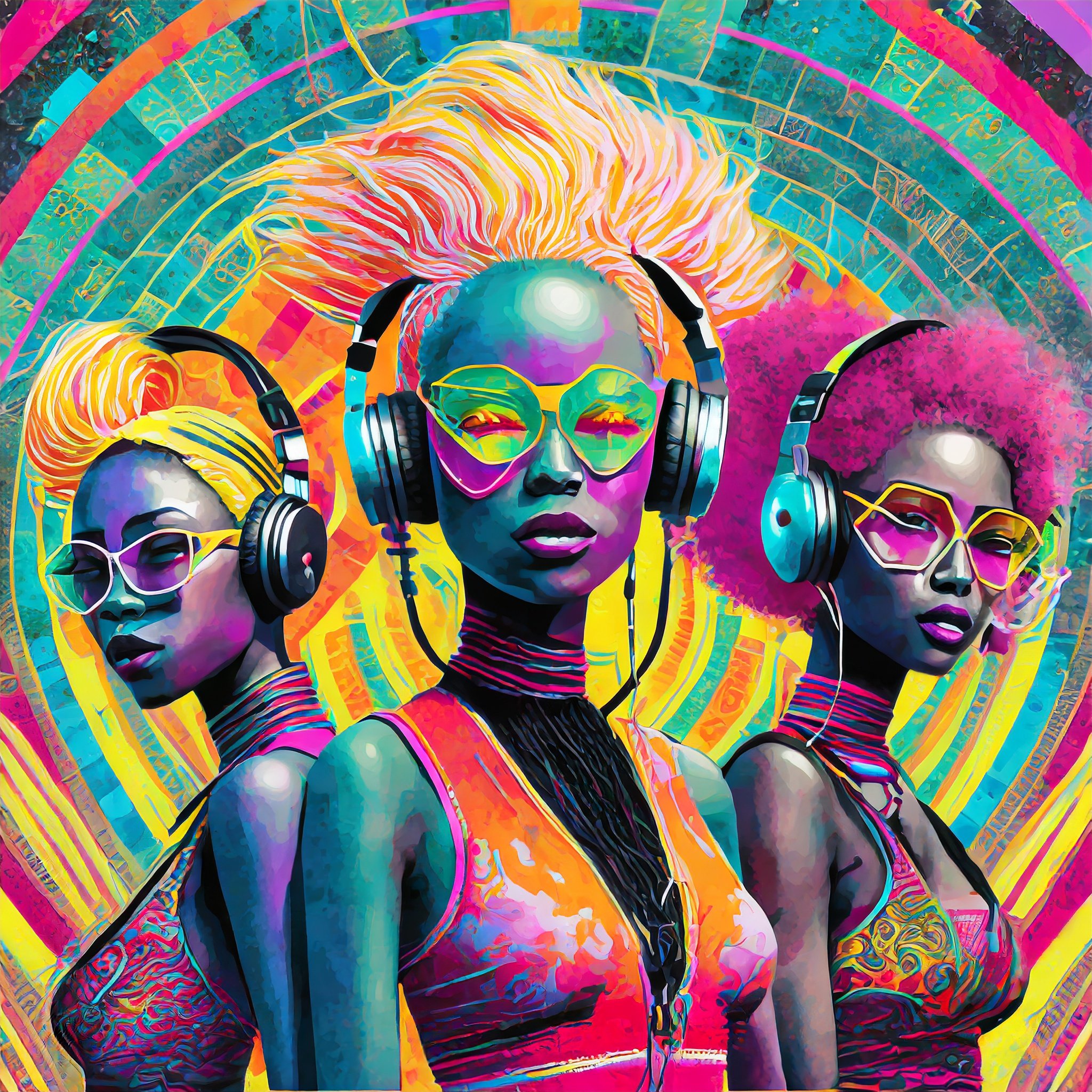 Firefly afro-futuristic art with music with 3 women with colorful background 22847.jpg