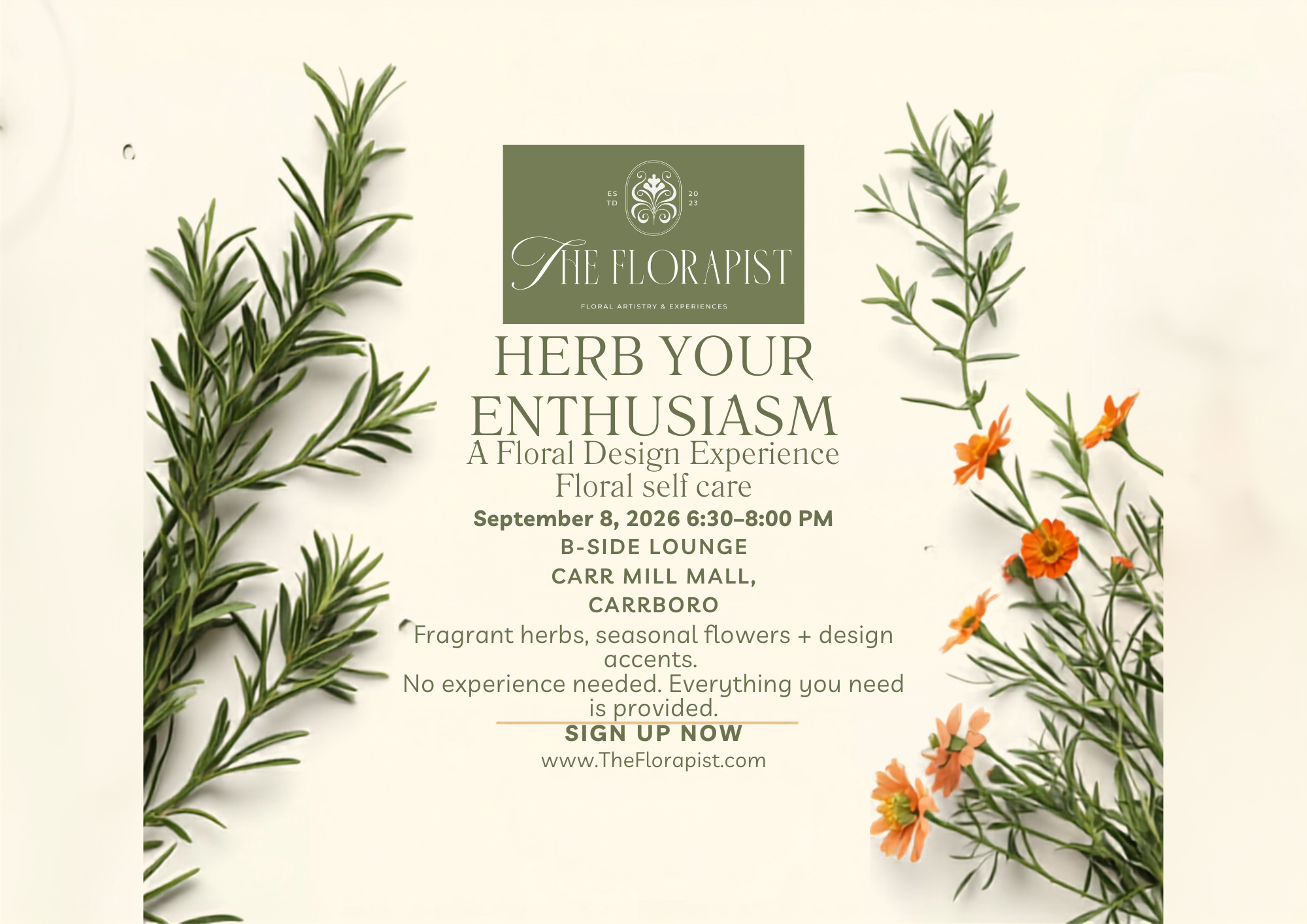 Herb Your Enthusiasm floral design class at B-Side September 8th