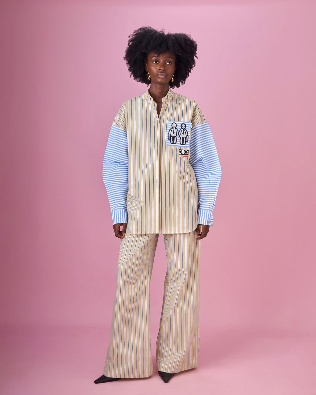 Oversized Two-tone Khaki Stripe Cord Set