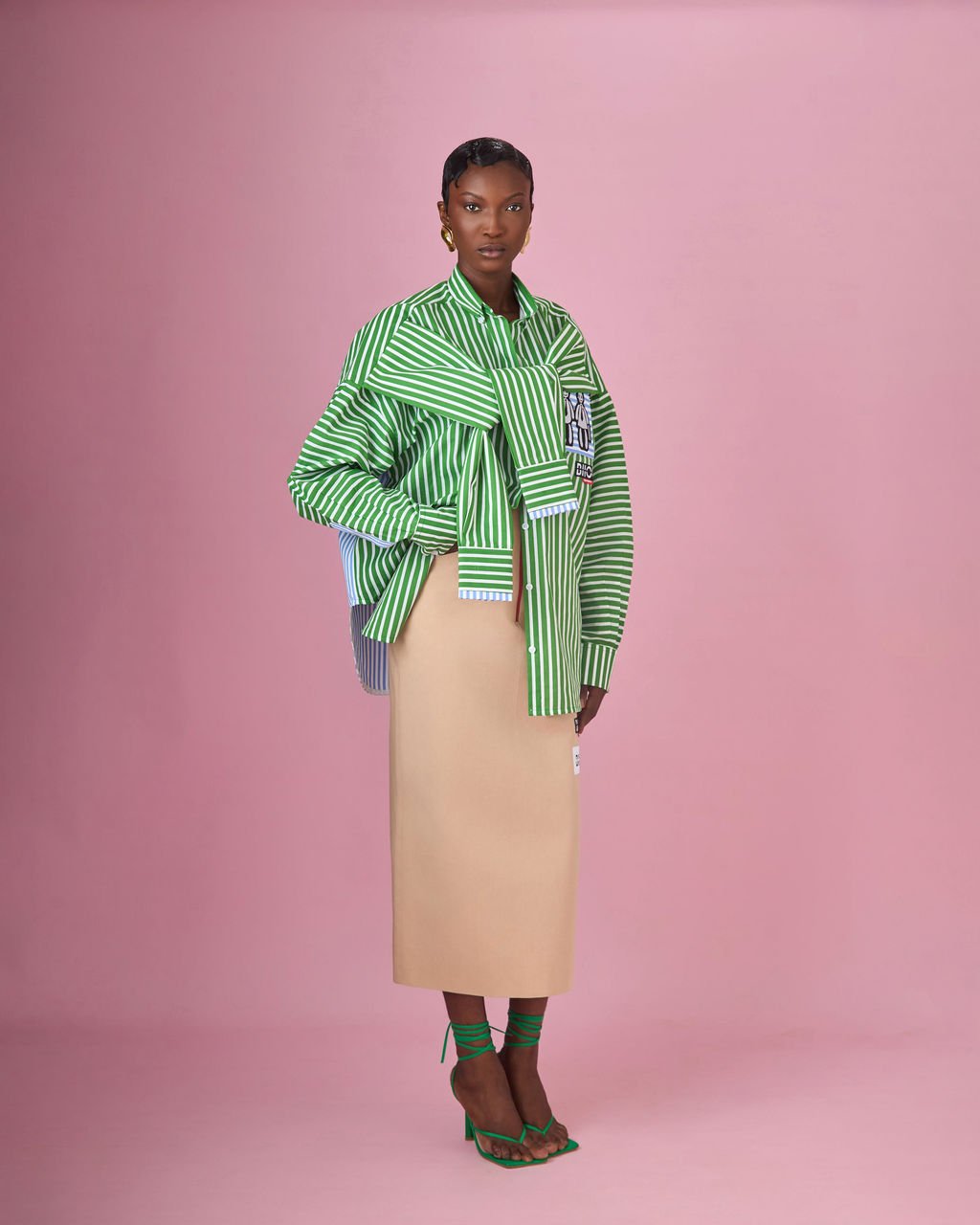 Khaki Column Midi Skirt