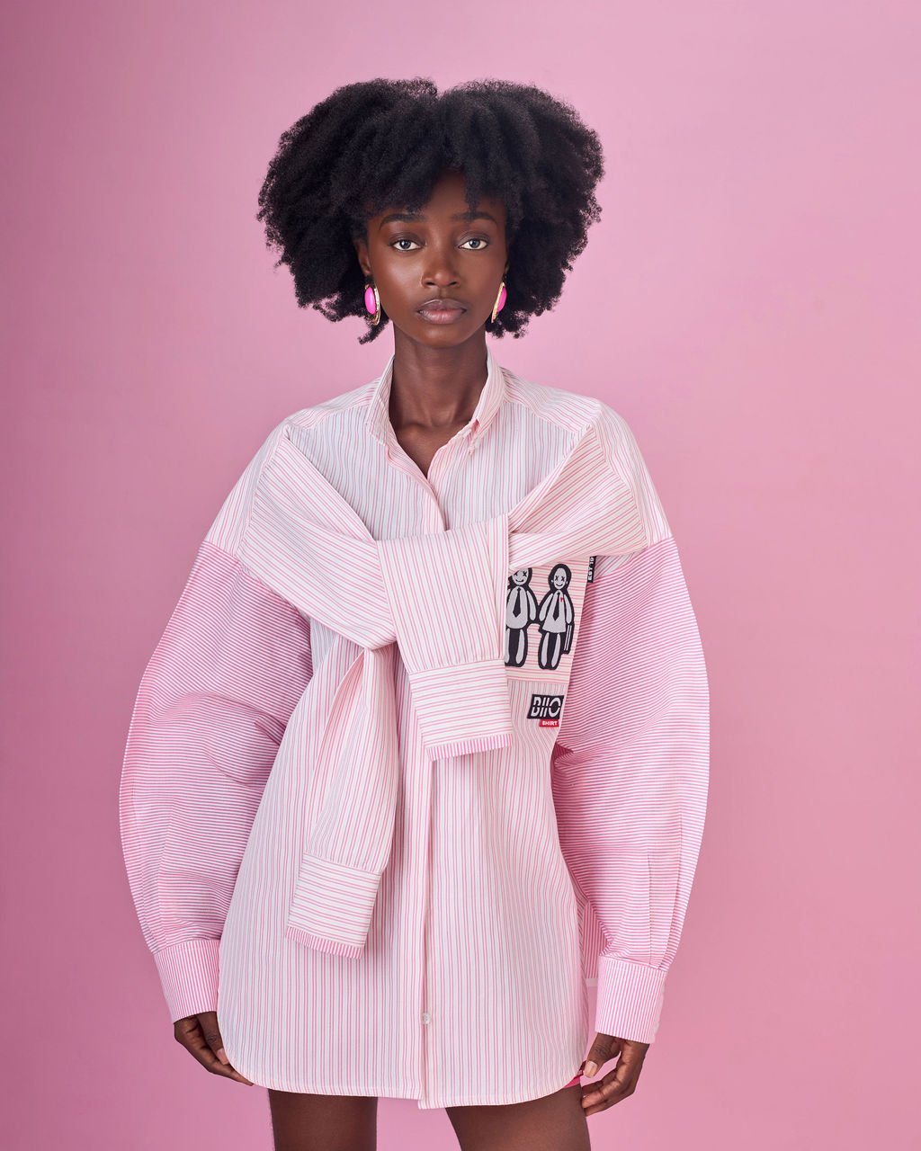 Two-tone Pink Stripe Tie-front Shirt
