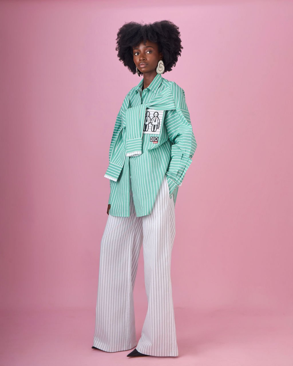Two-tone Pale Green Stripe Cord Set