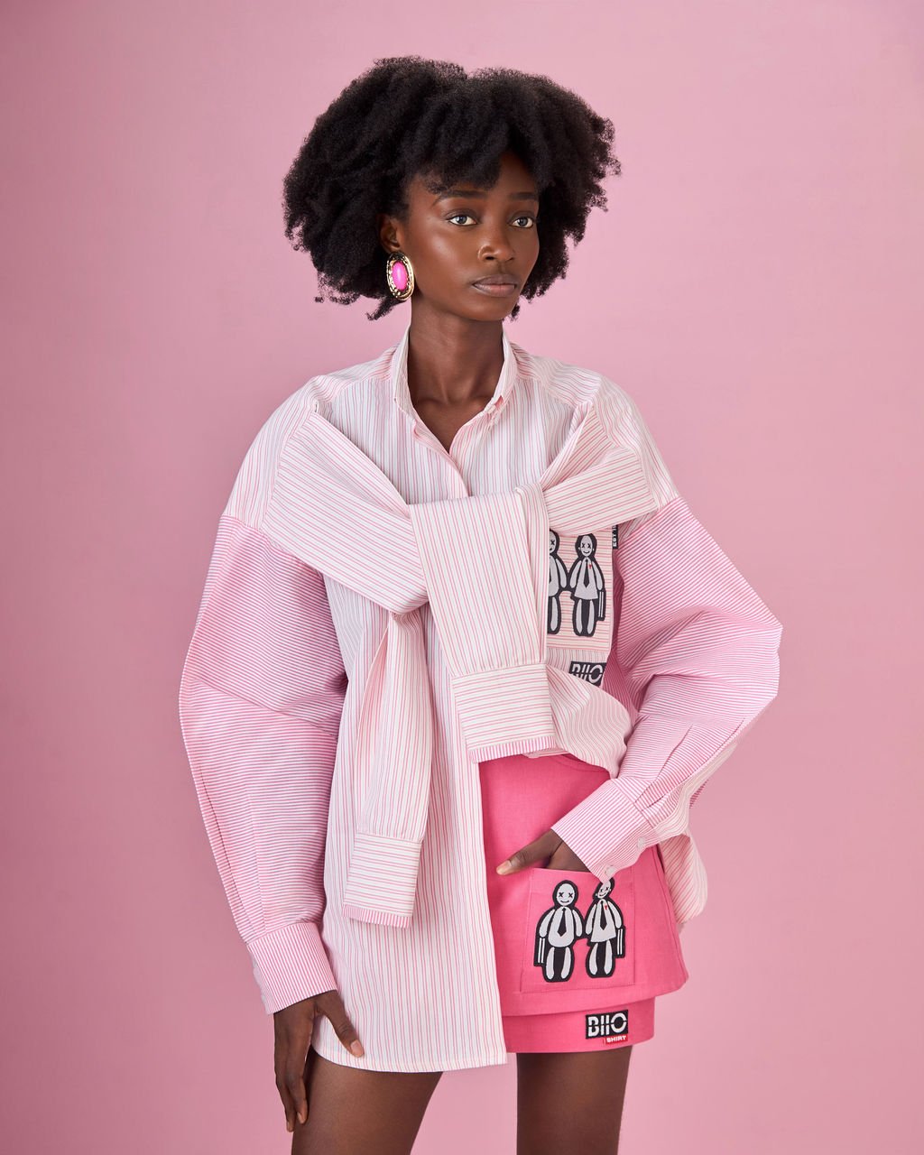Pink Faux Layered A-line Mini Skirt