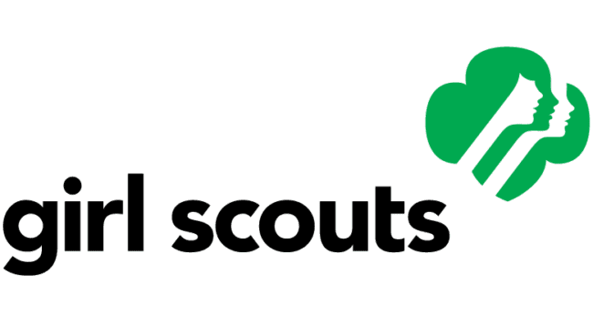 Girl Scouts logo with green silhouettes of three faces and the words 'girl scouts' below
