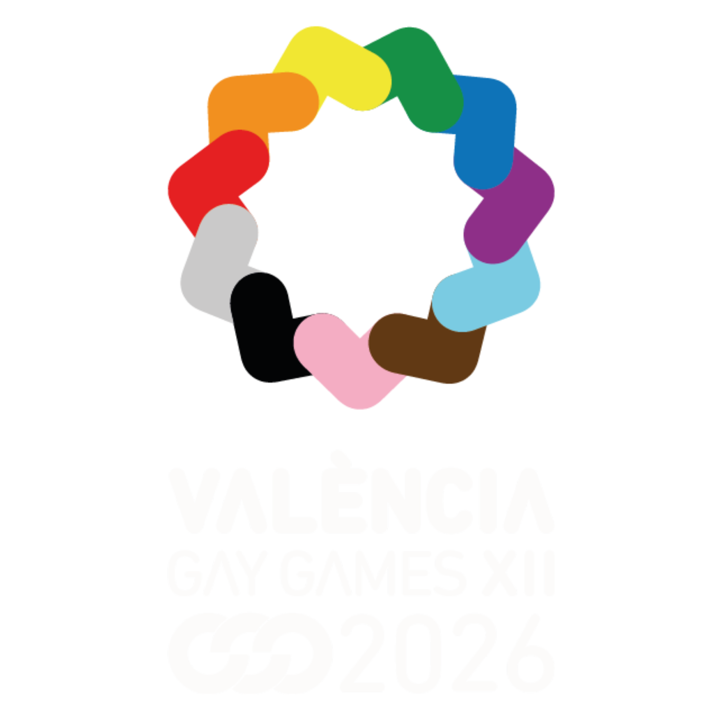 Valencia Gay Games 2026 with a Anagram displaying all colors on the LGBTQ+ Flag