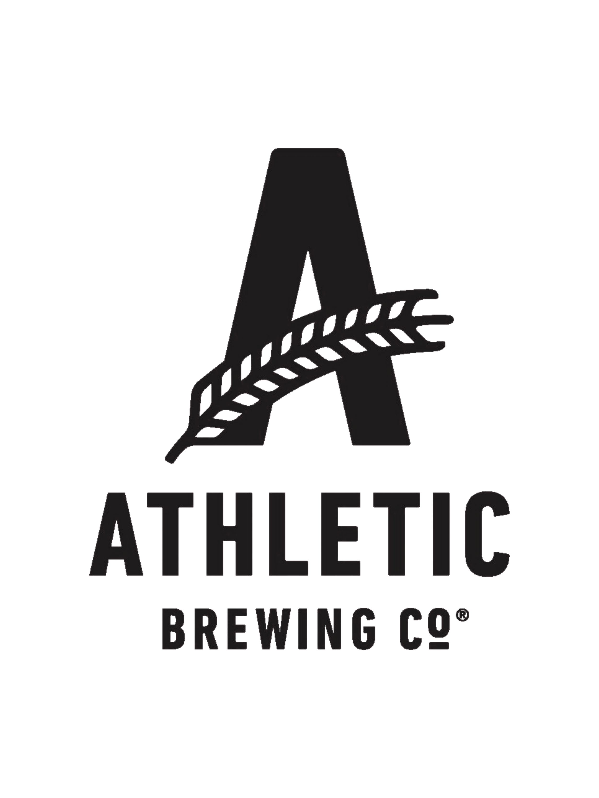 Logo of Athletic Brewing Co. featuring a large letter A with a stylized wheat stalk.