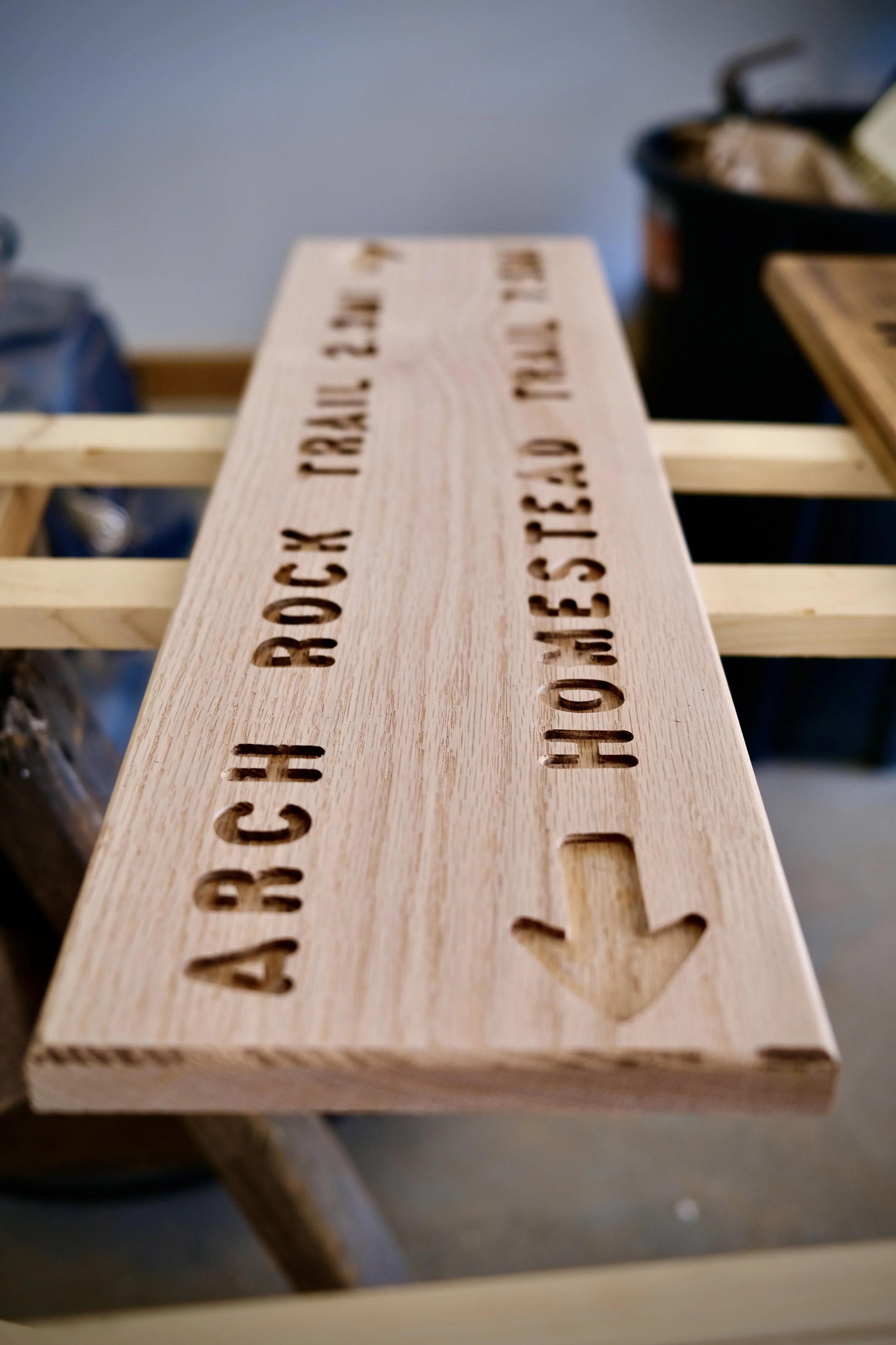 Agency Trail Signs - Red Oak, Black Paint, Charred Burn + Timber Oil + Linseed Oil 