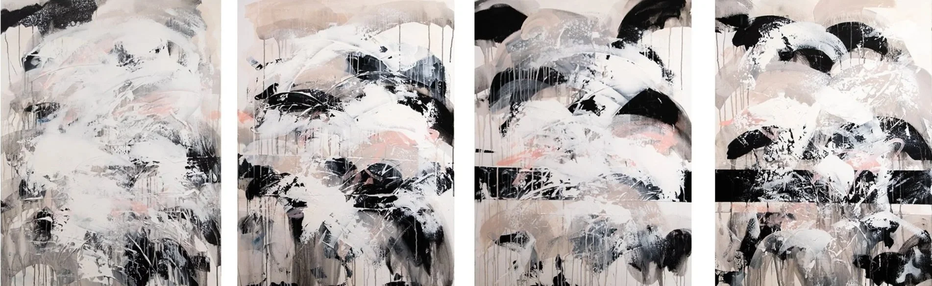 Spring Pageantry Crescendo #3-C46-1-2-3-4 Acrylic Collage on four 40x30" Canvases totaling 40x120"