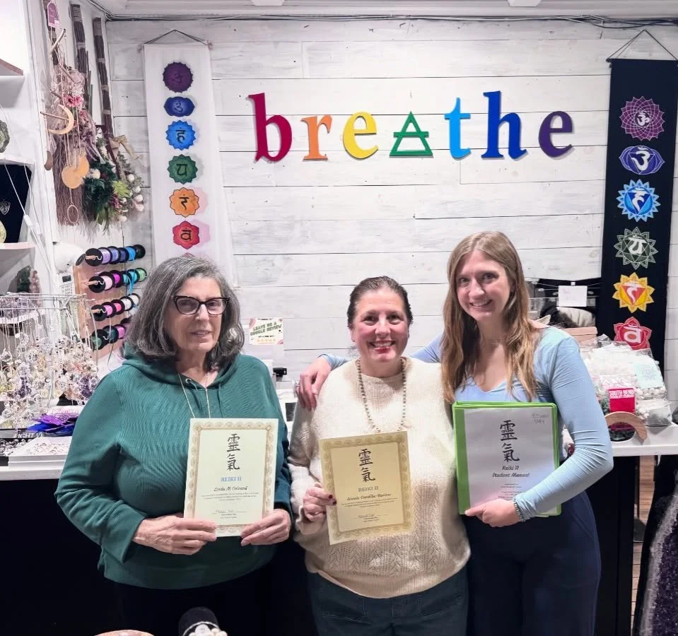 Last night we wrapped up Reiki Level 2 in Port Jefferson&rsquo;s @breatheinspiringgifts store! 🩵

So proud of Linda, Nicole, and Mark (not pictured) for saying yes to the next chapter of their healing path.

Level 2 isn&rsquo;t just about symbols an