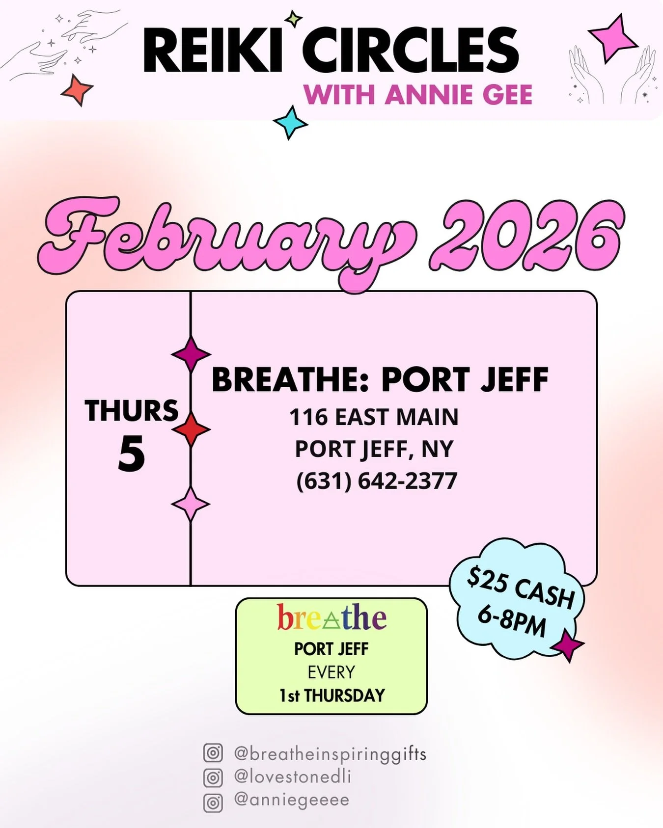 Love isn&rsquo;t something we chase &mdash; it&rsquo;s something we remember how to receive. 💗

Join me in Port Jefferson on February 5th for a heart-centered Reiki Circle at Breathe (@breatheinspiringgifts), devoted to love in all forms &mdash; sel
