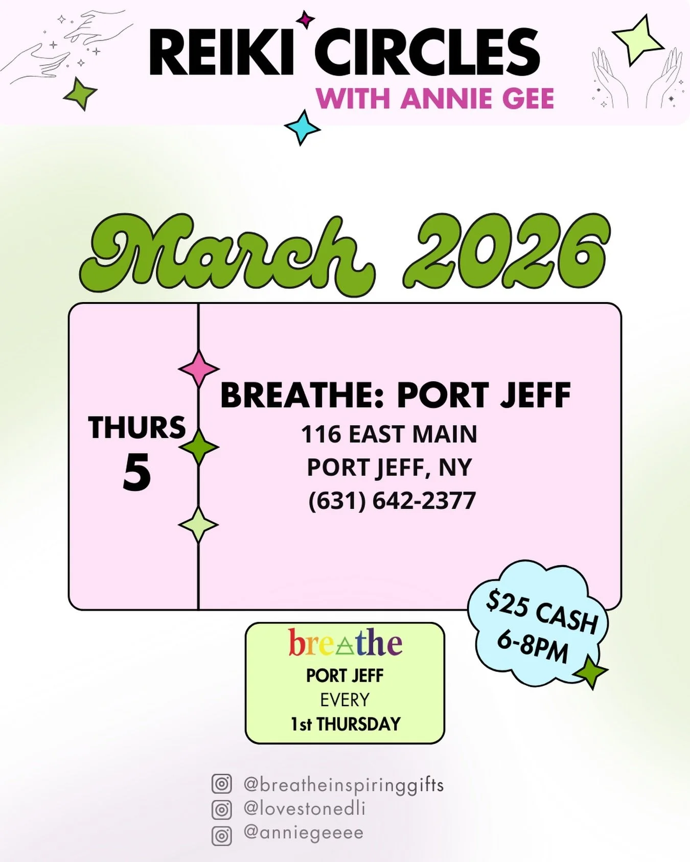 Join me in Port Jefferson on March 5th for a Reiki Circle at Breathe (@breatheinspiringgifts), devoted to renewal and rebirth &mdash; releasing what no longer serves you and stepping into the new season with clarity and fresh energy. 🌱✨

These circl