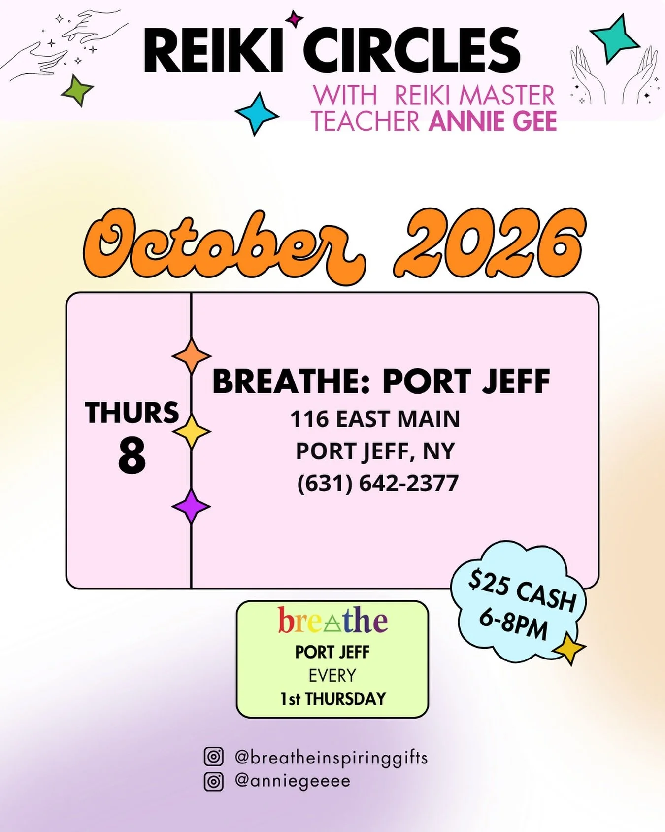 Join me in Port Jefferson on Thursday, October 8th for a Reiki Circle at Breathe (@breatheinspiringgifts), centered on Libra season ♎️✨ &mdash; a time to explore balance, harmony, connection, and what it means to come back to your own center.

These 