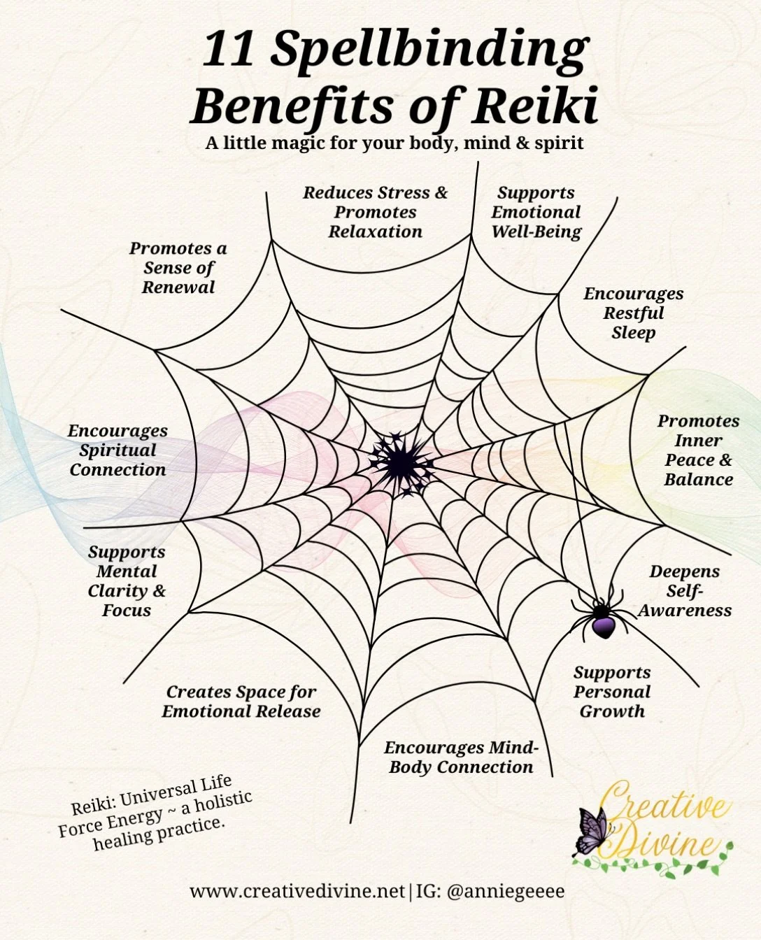 Reiki is universal life force energy that invites you to slow down, reconnect with yourself, and nurture your body, mind &amp; spirit. 🦋

Which benefit resonates with you most? 👇🏻 Ready to experience Reiki for yourself? I&rsquo;d love to connect w