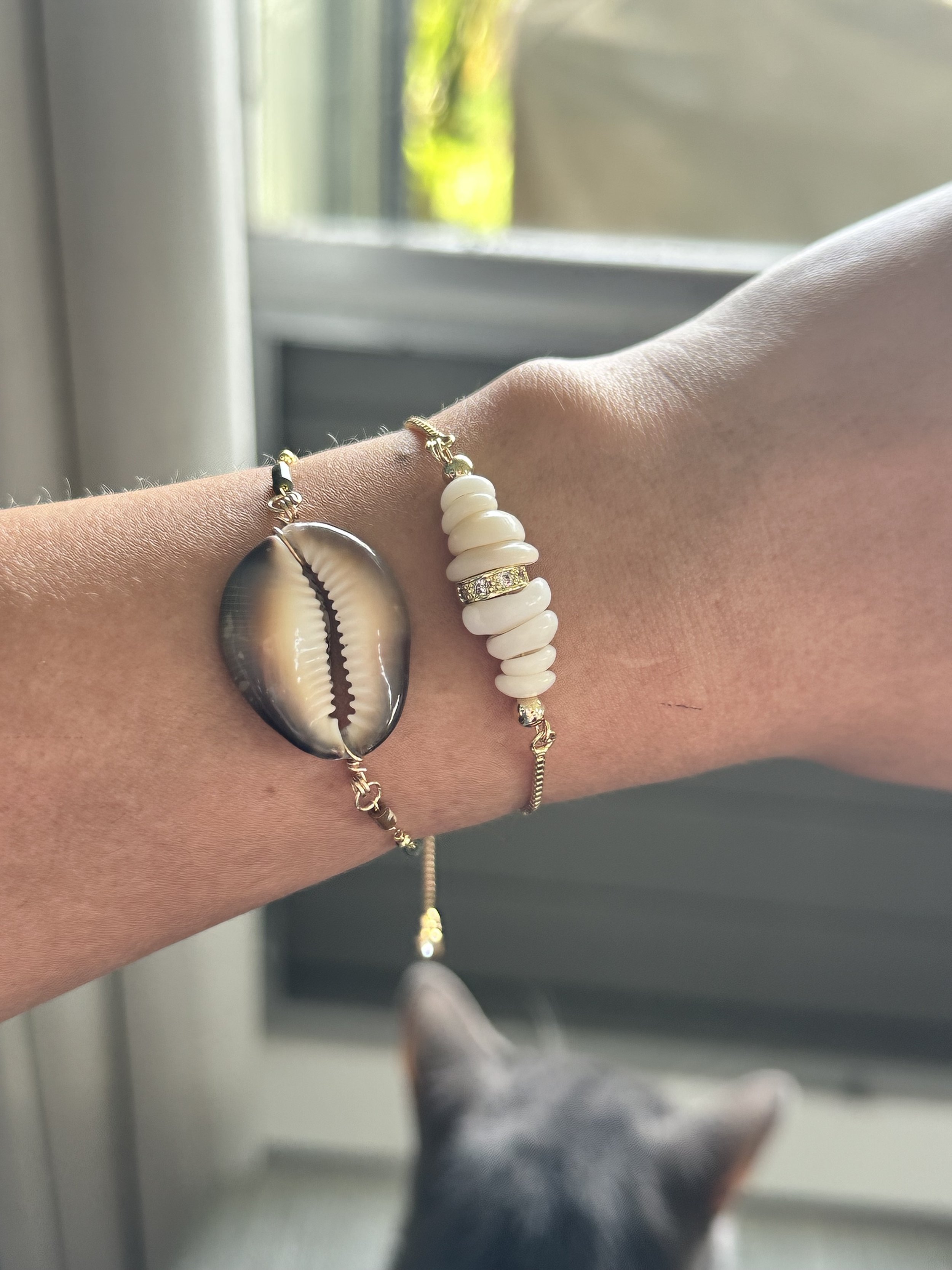 Puka Shell with CZ Charm Bracelet