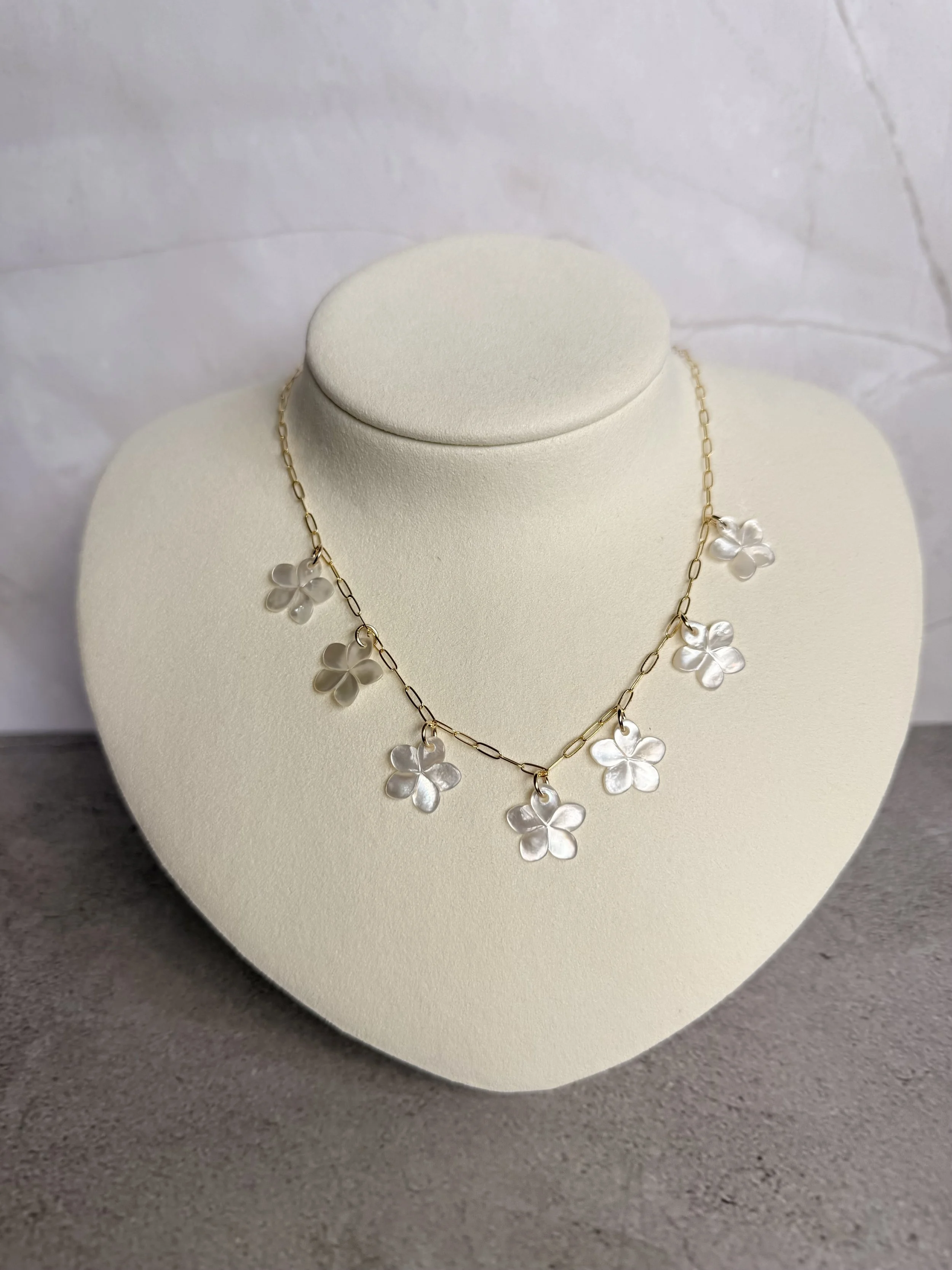 Mother of Pearl Plumeria Charm Necklace