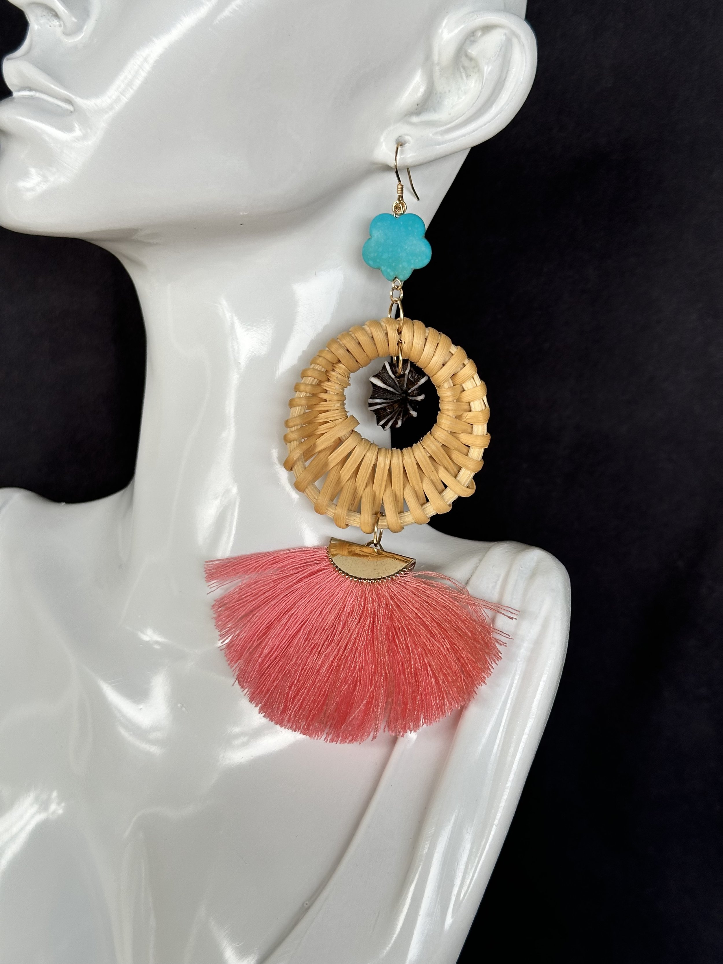 Opihi Rattan Tassel Earrings