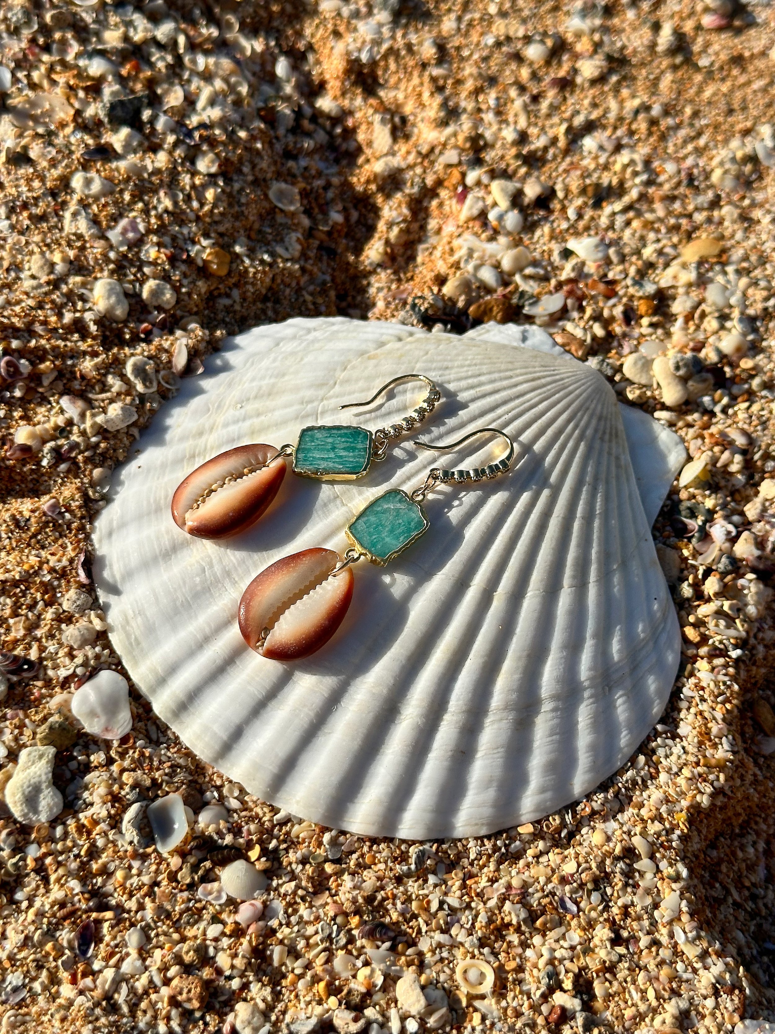 Amazonite Cowrie CZ Earrings