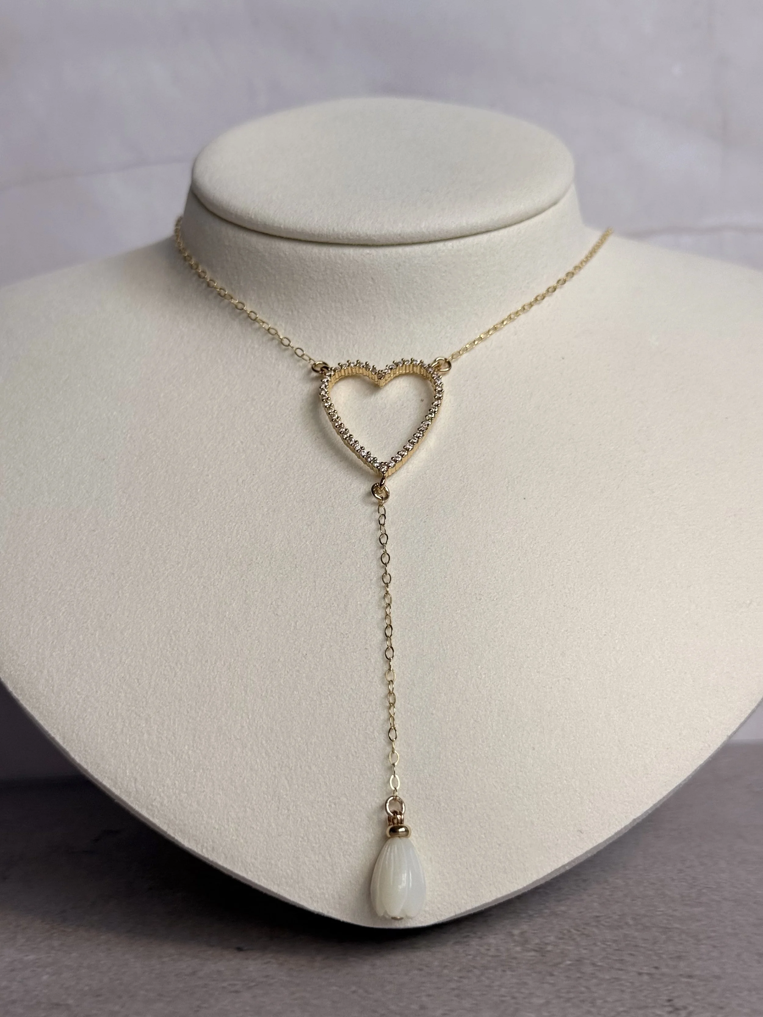 Heart Pikake Lariat Necklace