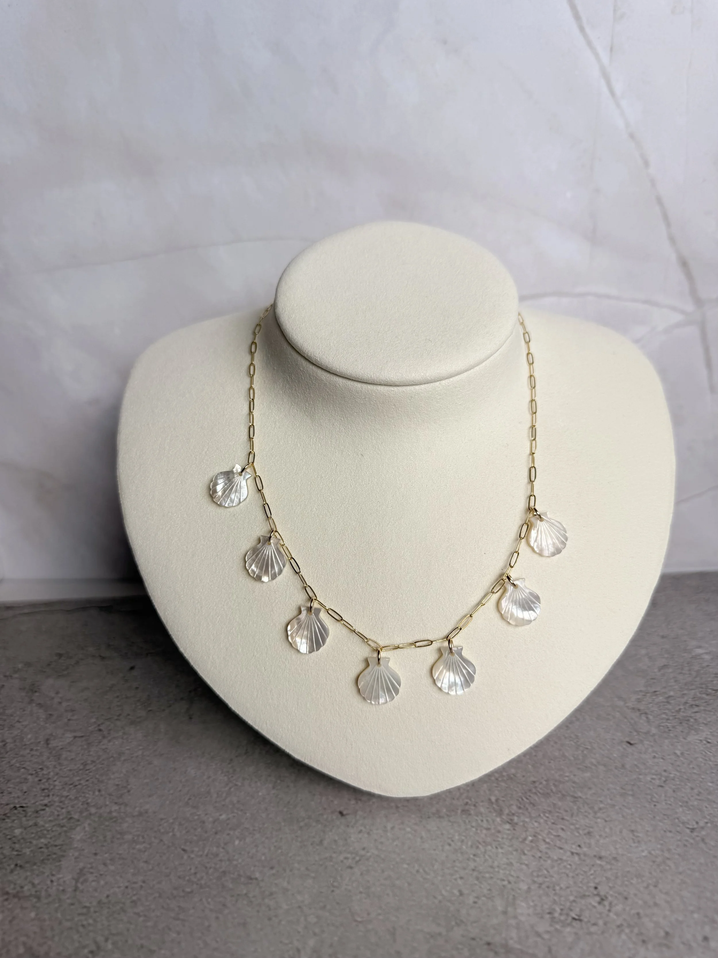 Mother of Pearl Scallop Charm Necklace