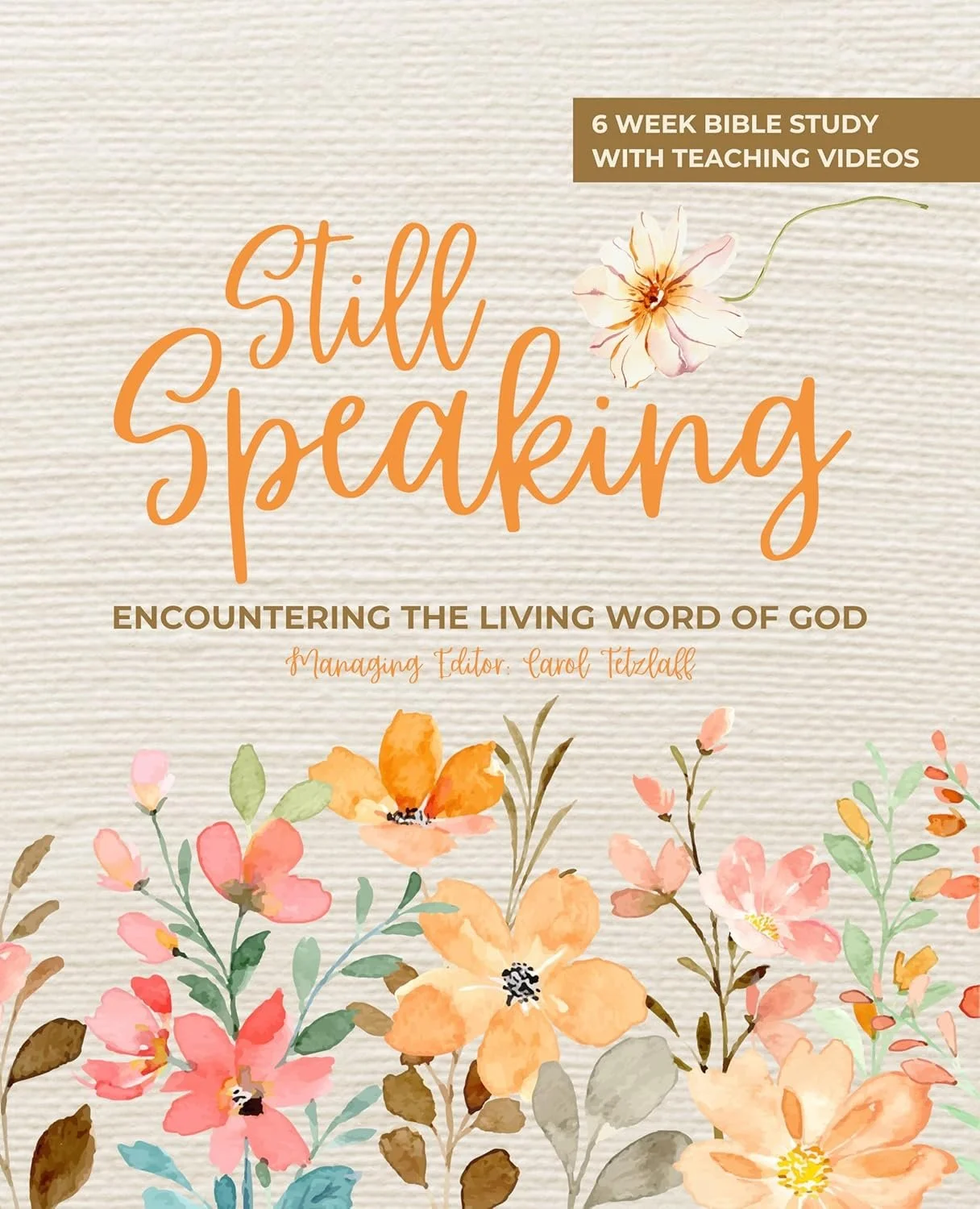 Book cover titled "Still Speaking" with floral illustrations and a beige textured background