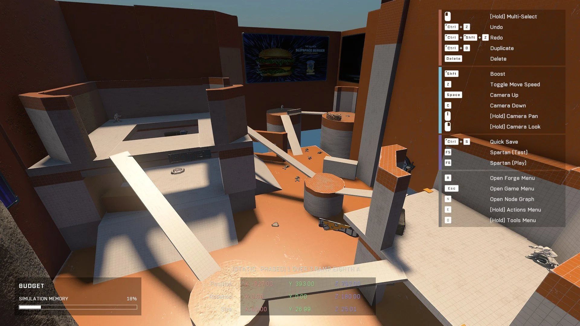 A view of the "Square Area", now reduced in size. It has pillars connecting the higher-spaces together and cylinders in the back where the Rocket Launcher used to be to connect it to the reborn "Cylinder Hallway"