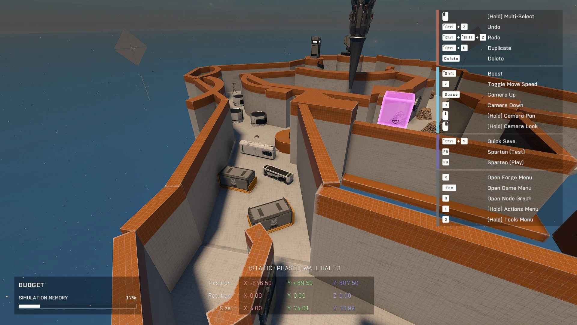 The top hallway, which I called the "Close Quarters Hallway". I placed a bunch of props here to force a more-closed space but playtesters disliked this spot because they didn't like jumping over the props.