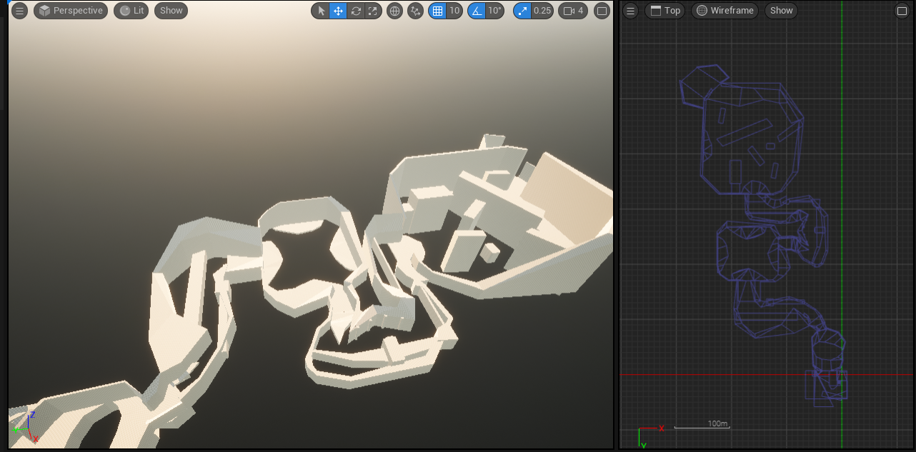 The very first draft of Level 2 in-engine. This layout was done in about two days but the latter half was redone for reasons explained below.