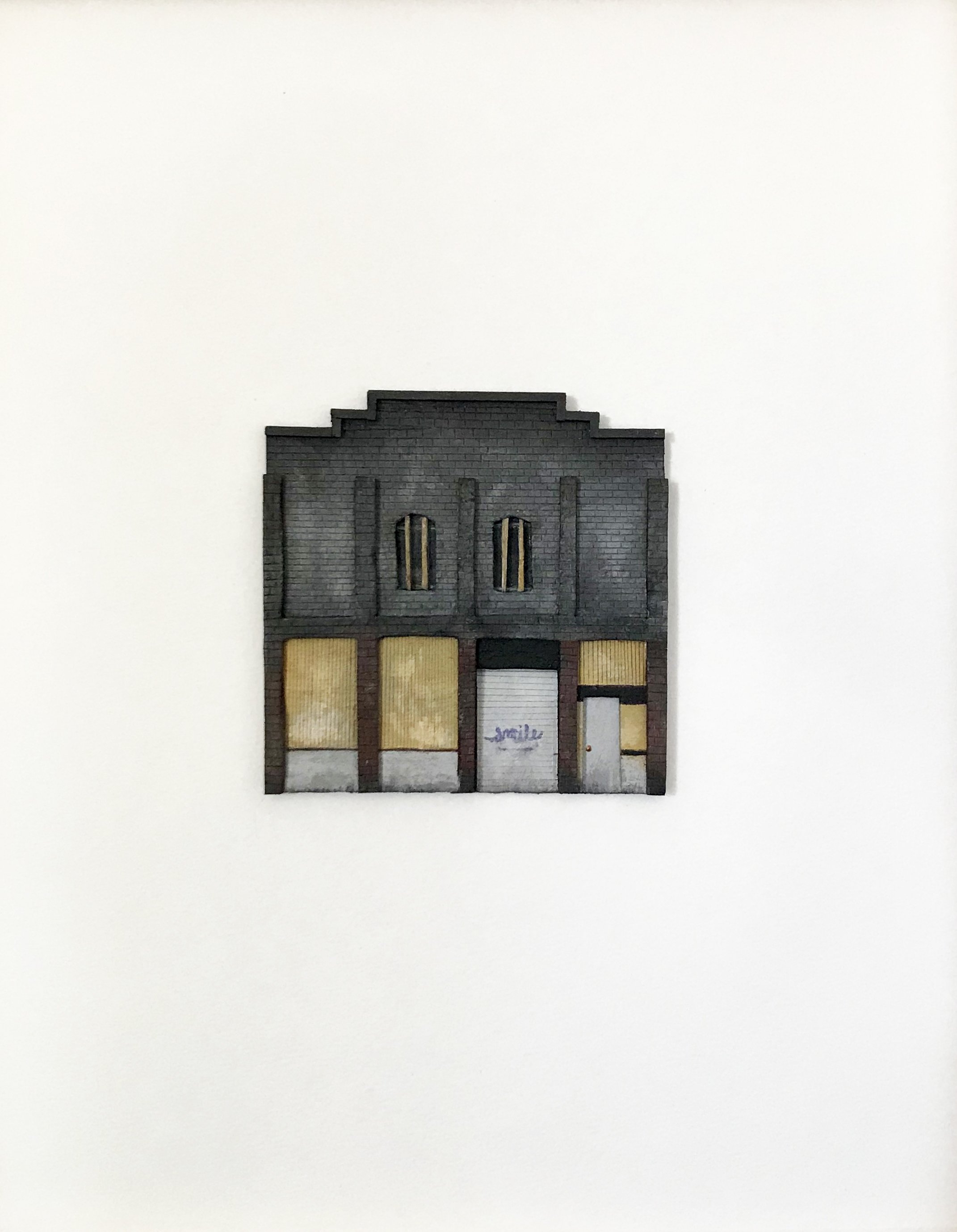 Smile, 2018, 3.5" x 3", paper, chipboard, acrylic
