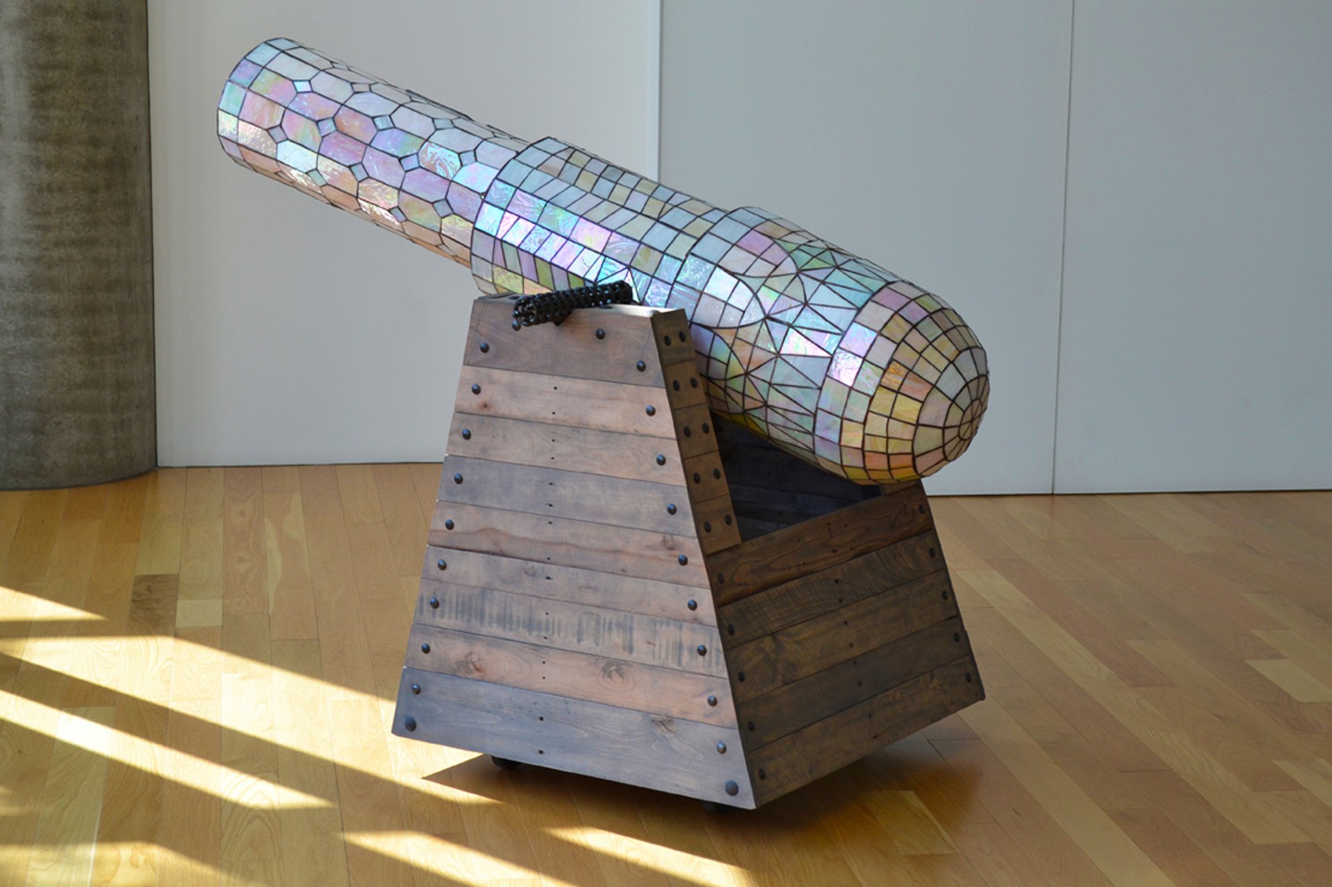 A Fragile Affair, 2011, 54”x52”x48”, copper-foiled glass, solder, steel, wood
