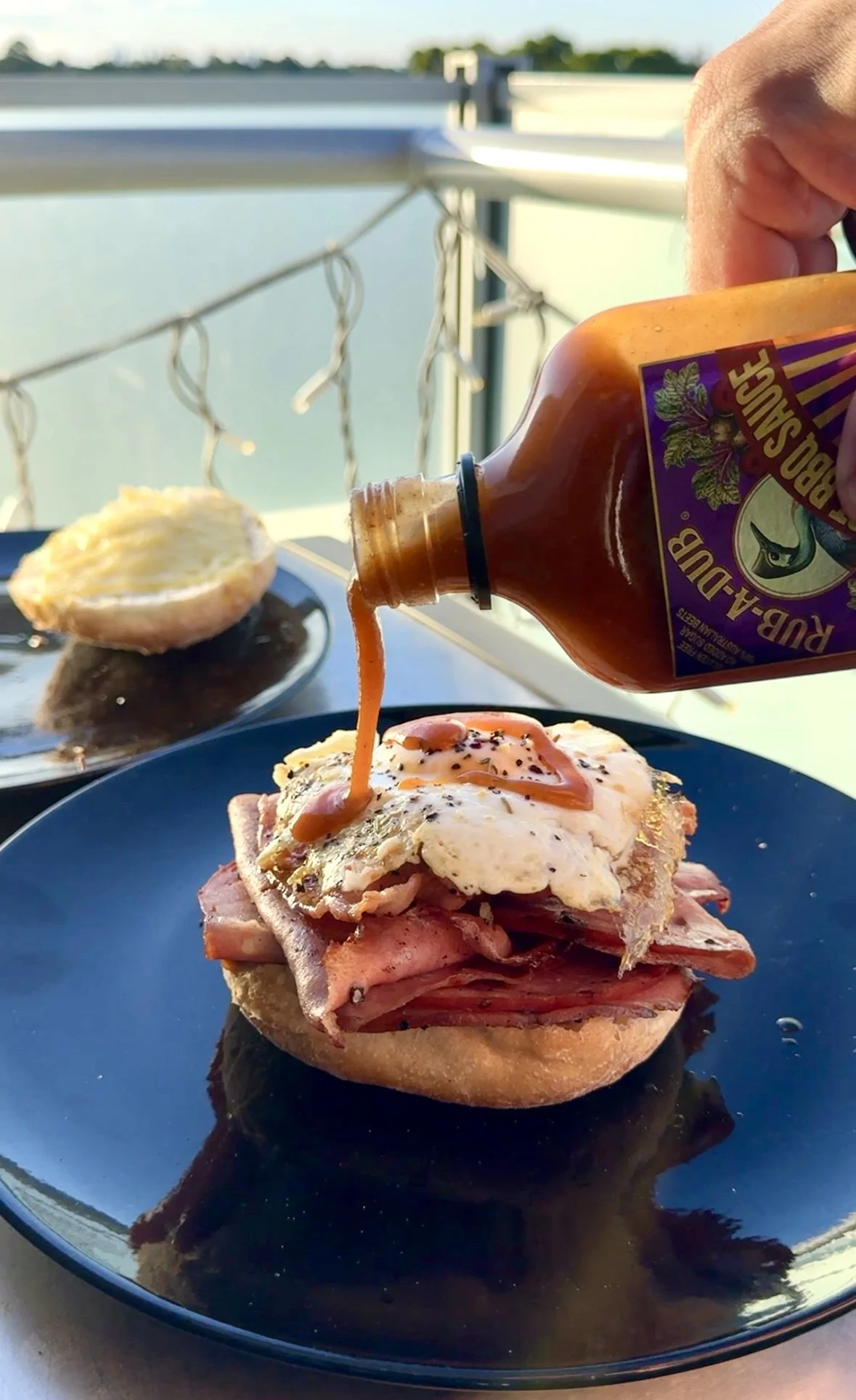 BBQ MORTADELLA &amp; EGG ROLL WITH BEETROOT BBQ SAUCE