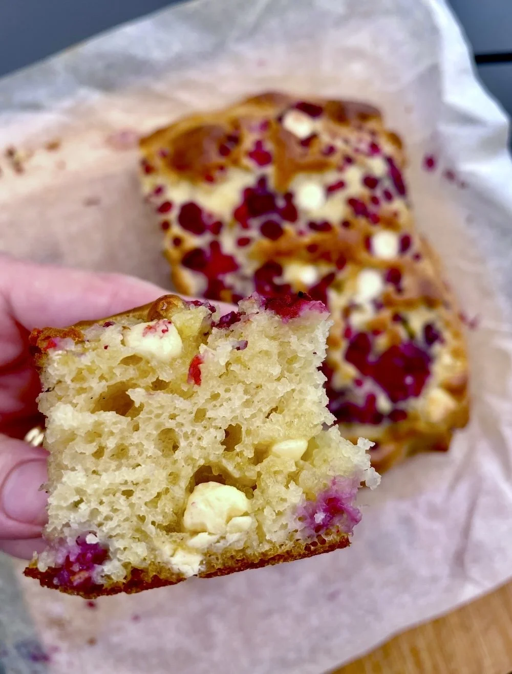 Raspberry White Chocolate Pancake Traybake