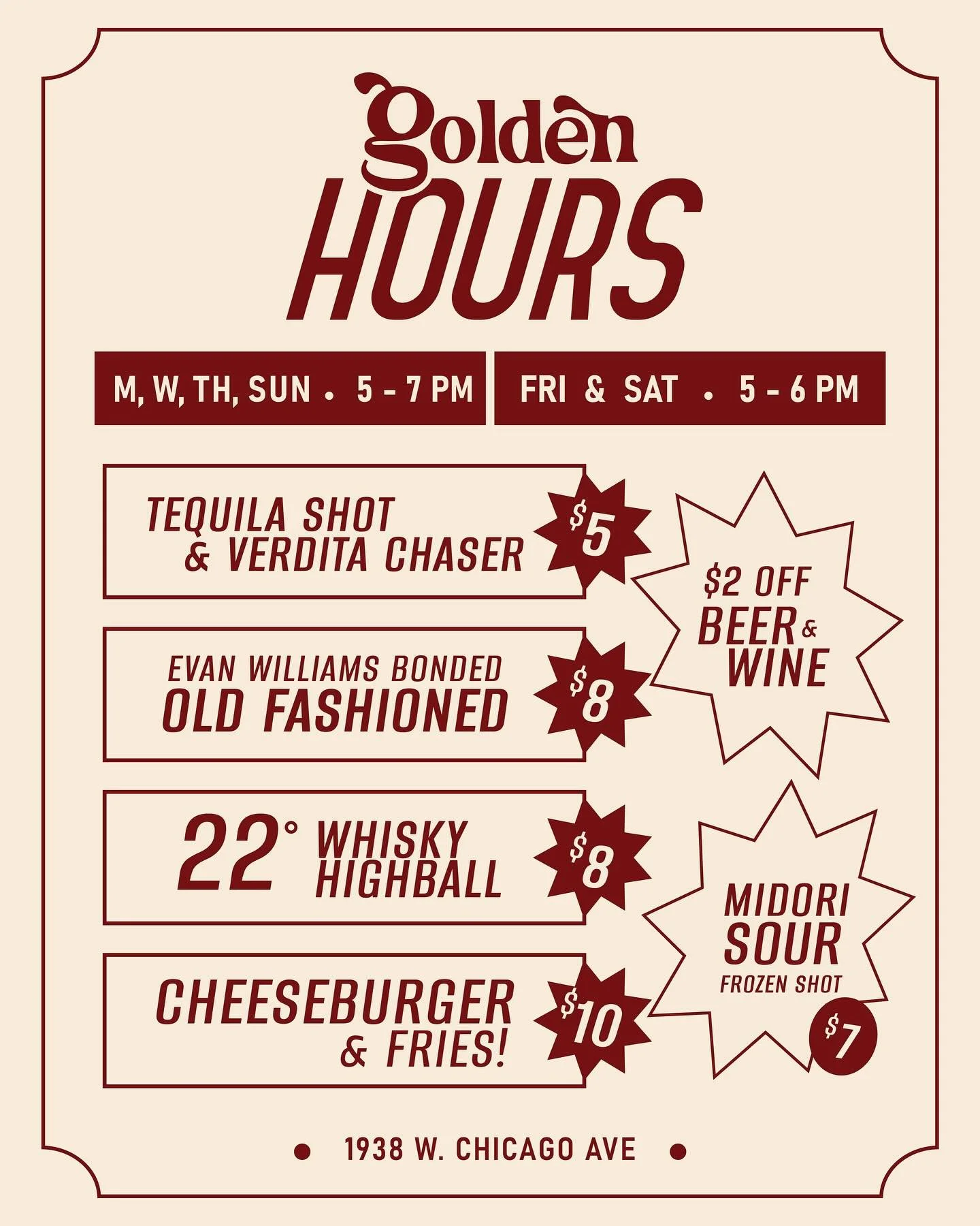 Your friendly reminder for the daily Golden Hour at 5pm!

#chicagococktailbar #cocktails #neighborhoodbar #westtownbar