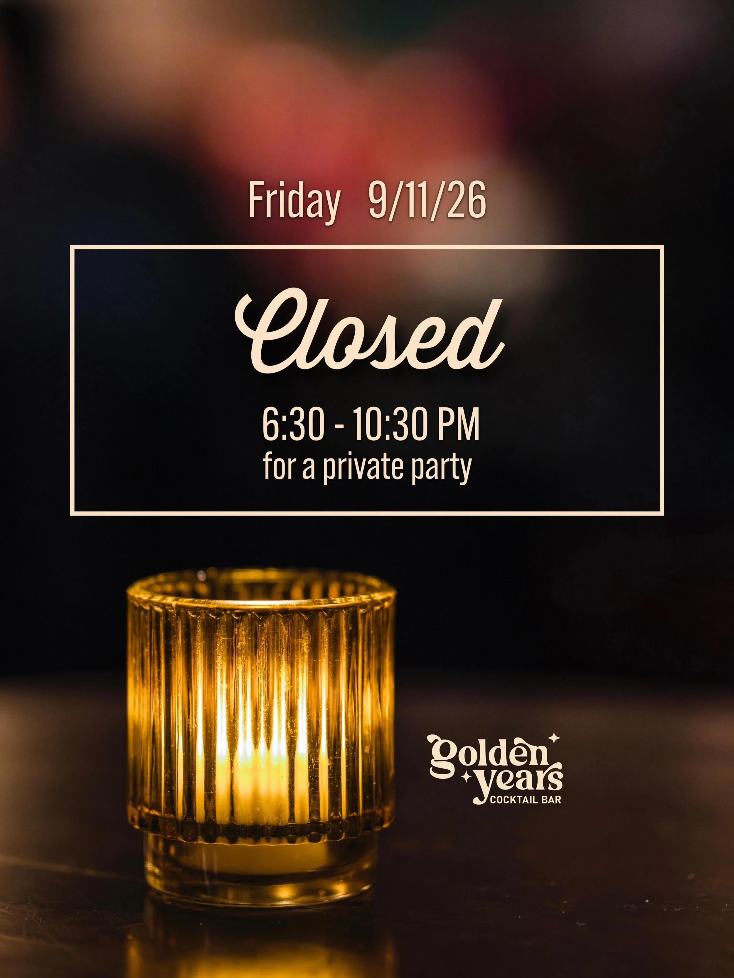 We will be closed from 6:30 - 10:30pm for a private event.
Apologies for any inconvenience