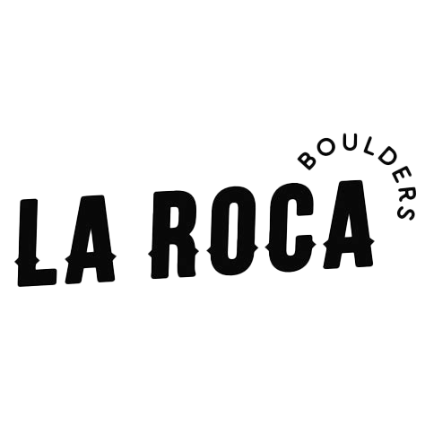 Logo with the text "LA ROCA BUILDERS" in bold letters, with "BUILDERS" curved above "ROCA."