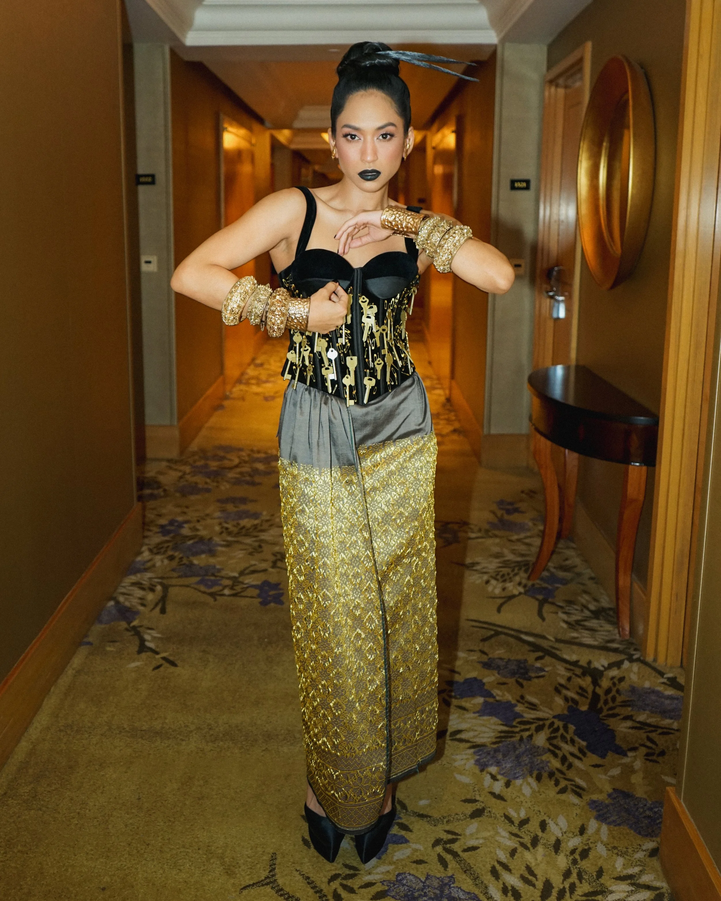 Taskya Namya at 'Suzzanna Malam Jumat Kliwon' premiere in custom Allysha Nila, Tangan Privé and Rinaldy Yunardi