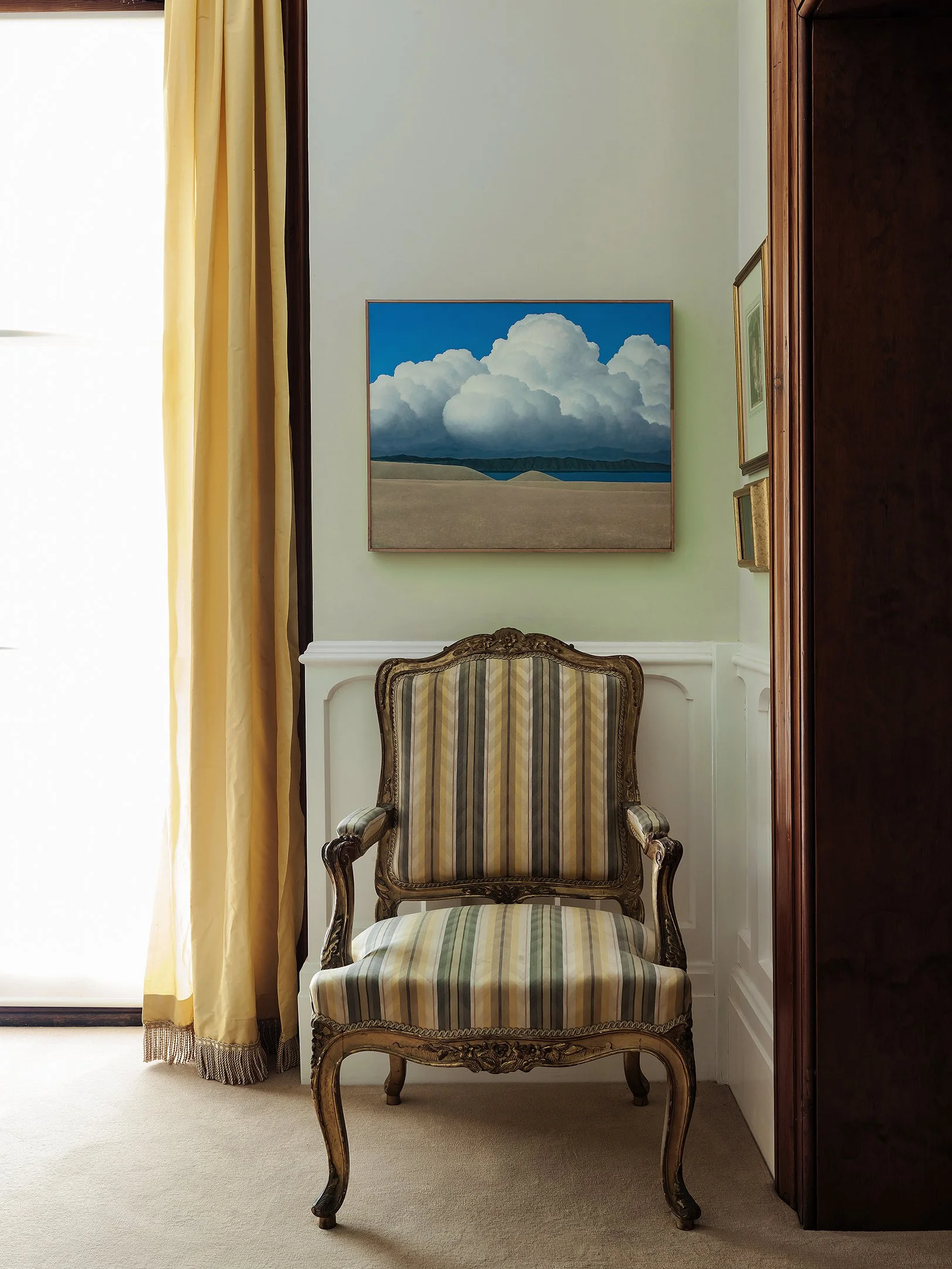 Installation view of artworks at Ōhinetahi. Photo by Jane Ussher MNZM. Lot 27. Brent Wong, Coal , 1974, acrylic on board, 560 x 685mm.  EST. $50,000—$70,000