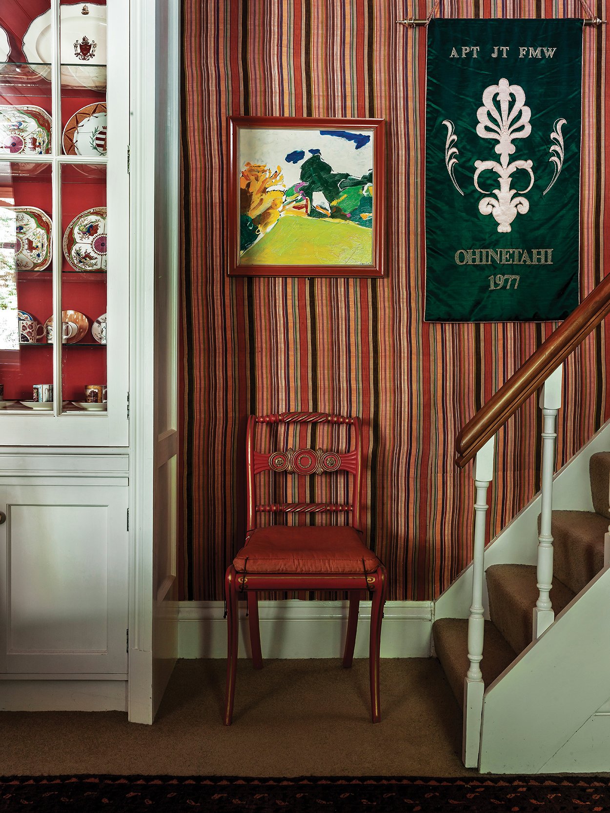 Installation view of artworks at Ōhinetahi. Photo by Jane Ussher MNZM. Lot 31. Pat Hanly, Summer Land, 1974, enamel on board, 440 x 440mm. EST. $38,000—$58,000