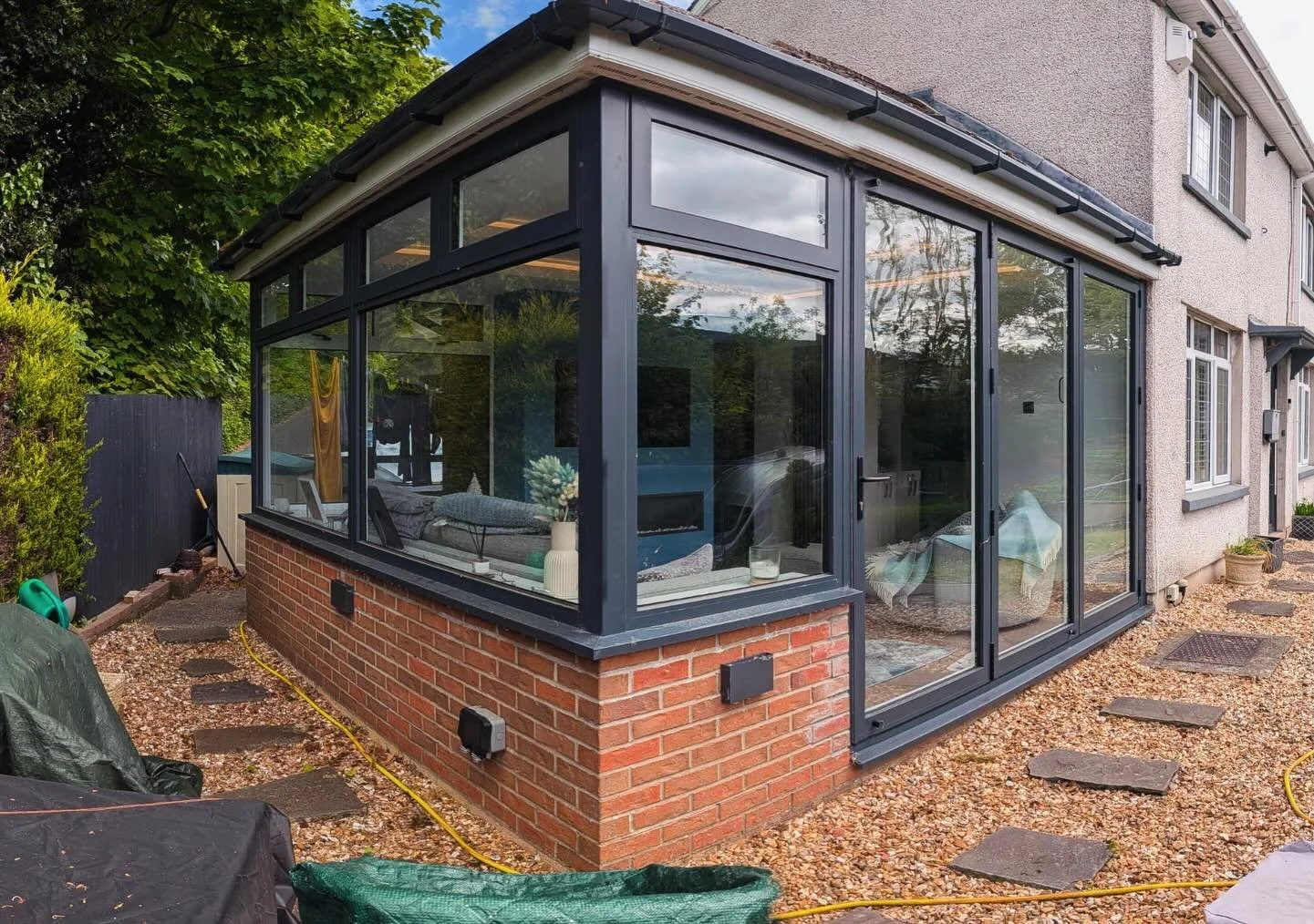 Take a look at our stunning installation in Abercarn - Taking this conservatory to a different level with sleek &amp; modern aluminium windows &amp; bifold doors😍

 📞 Book your free consultation today and discover how Essential can elevate your hom