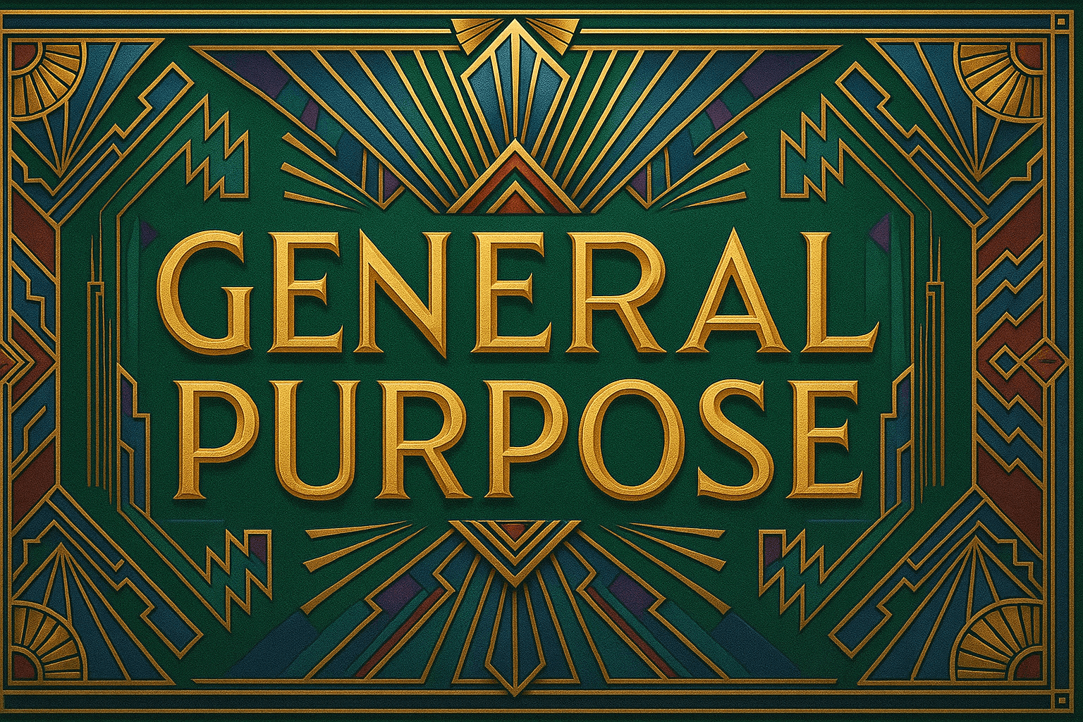 General Purpose logo redesigned in 1920s Art Deco style with geometric patterns and metallic gold accents created with ChatGPT